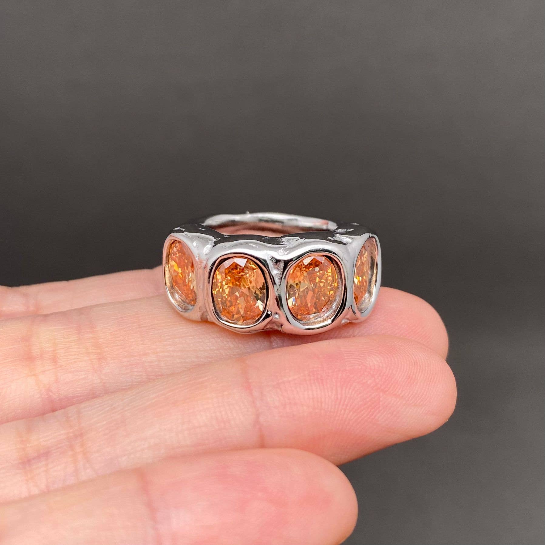Zircon inlaid irregular 18K Gold Plated S.Steel Ring - FGS: Steel color / 8