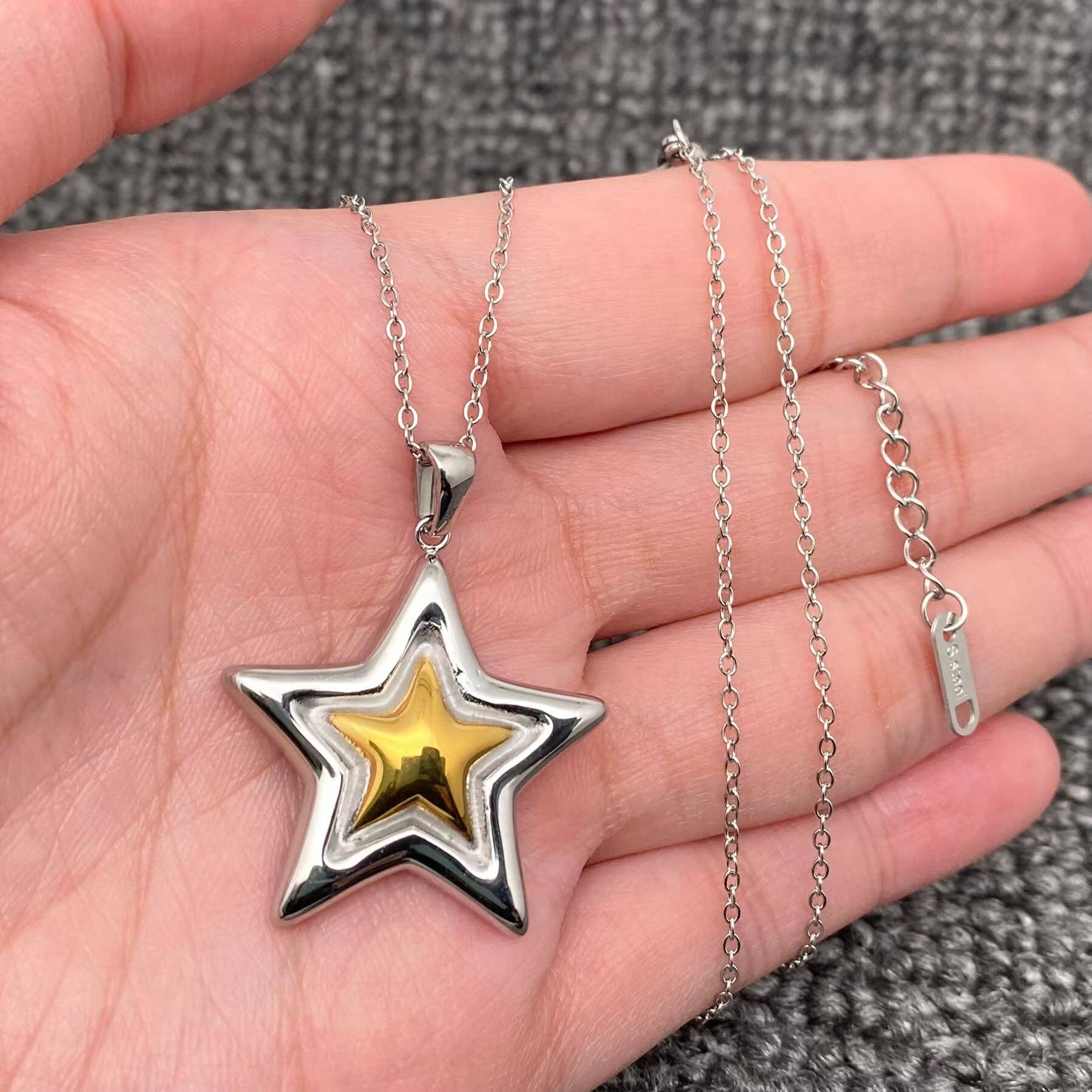 18K Gold Plated S.Steel Two Tone Star charm Necklace - FGS