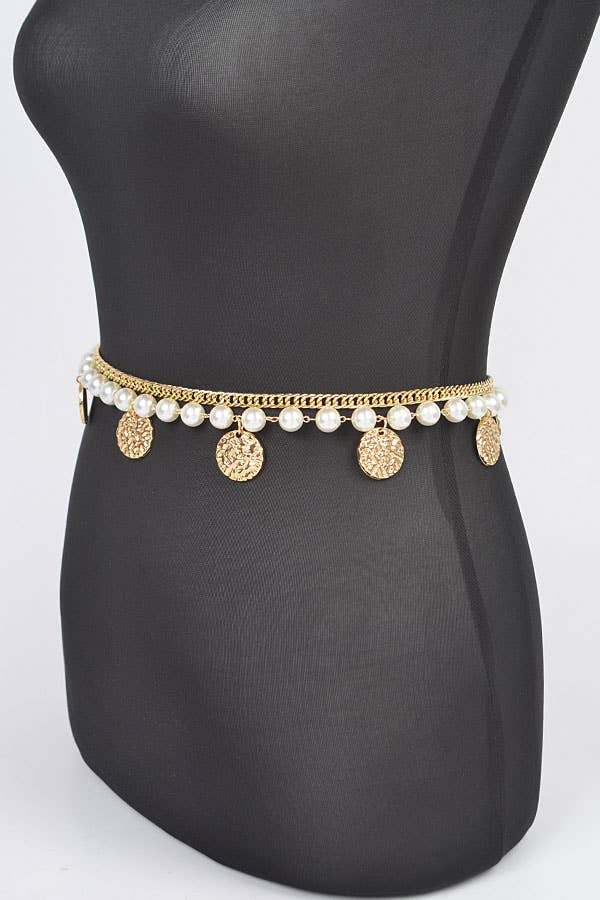 Faux Pearl Round Metal Plus Size Chain Belt