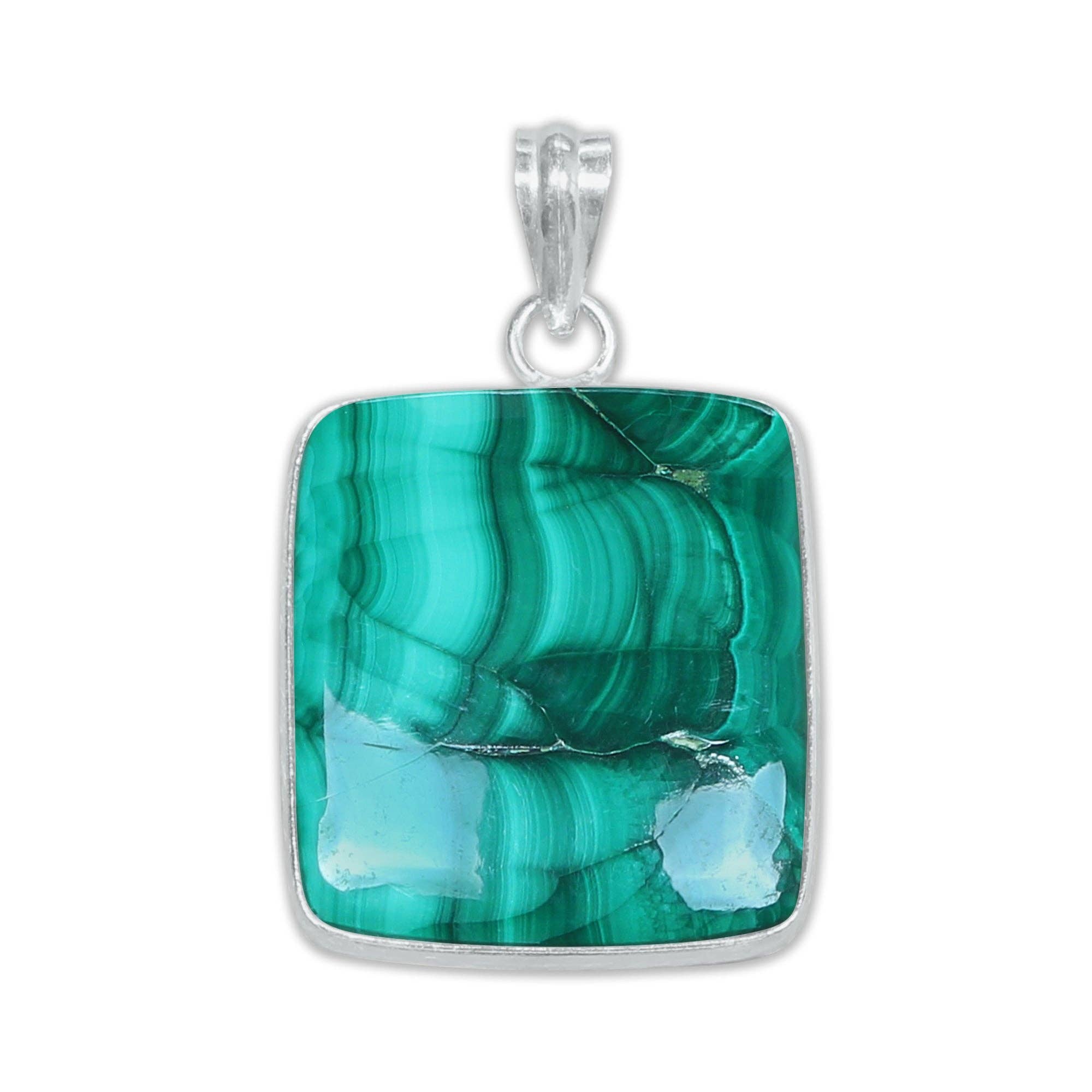 Malachite Minimalist Pendants – Silver-Plated, Handmade, Rich Green | Wholesale: 5 Pendants