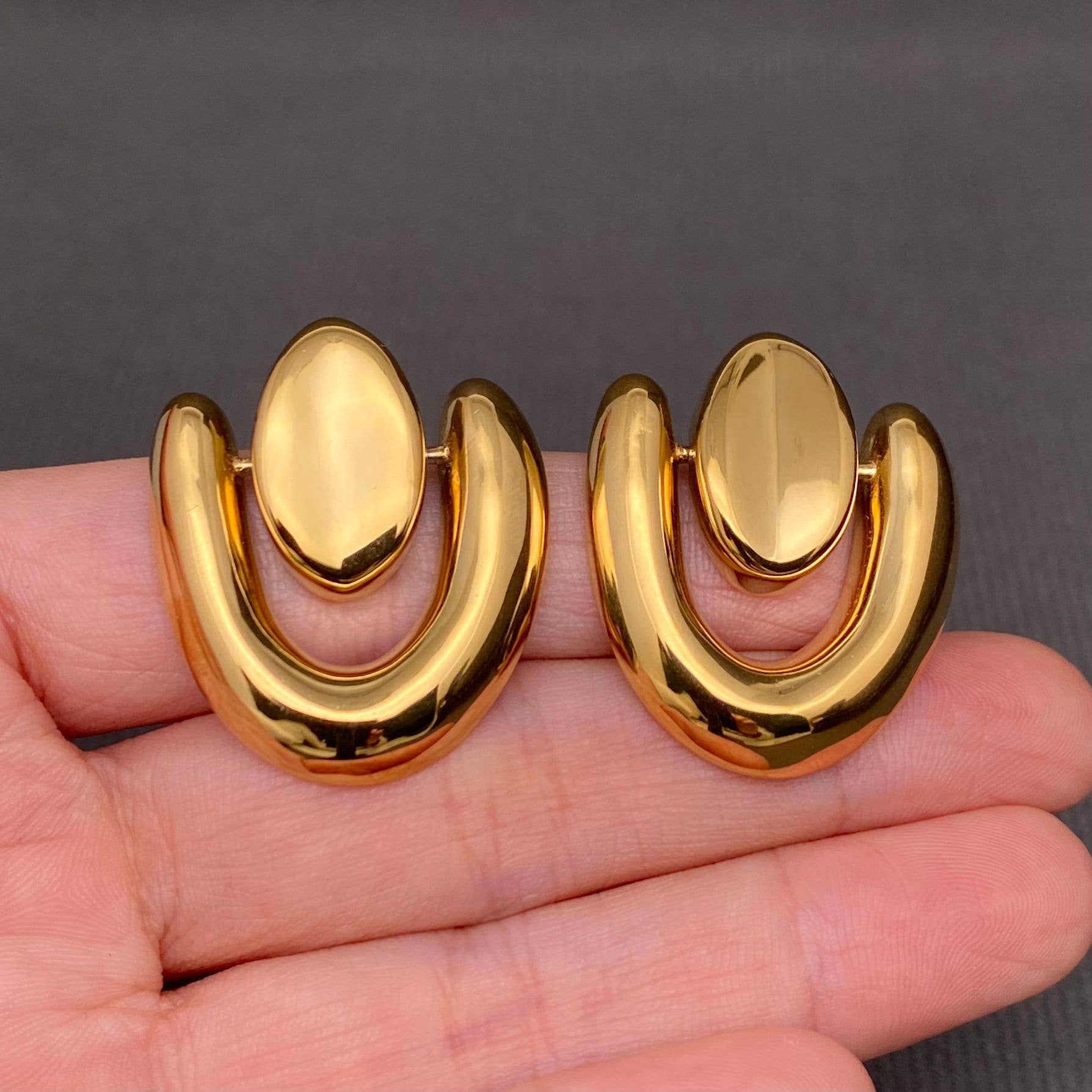 Glossy Geometry 18K Golden Stainless Steel Earrings - FGS