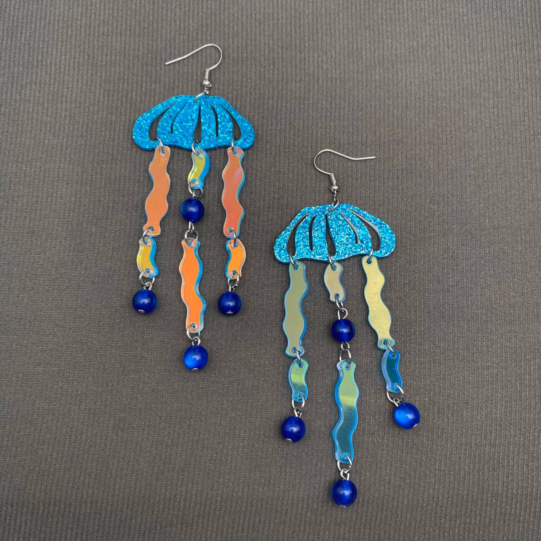 Acrylic Blue Jellyfish Dangle Earrings - YK