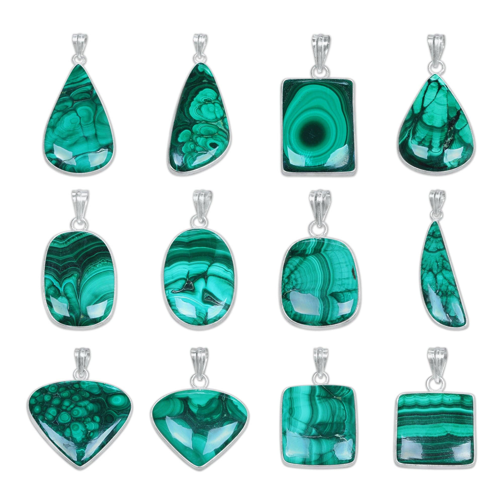 Malachite Minimalist Pendants – Silver-Plated, Handmade, Rich Green | Wholesale: 5 Pendants
