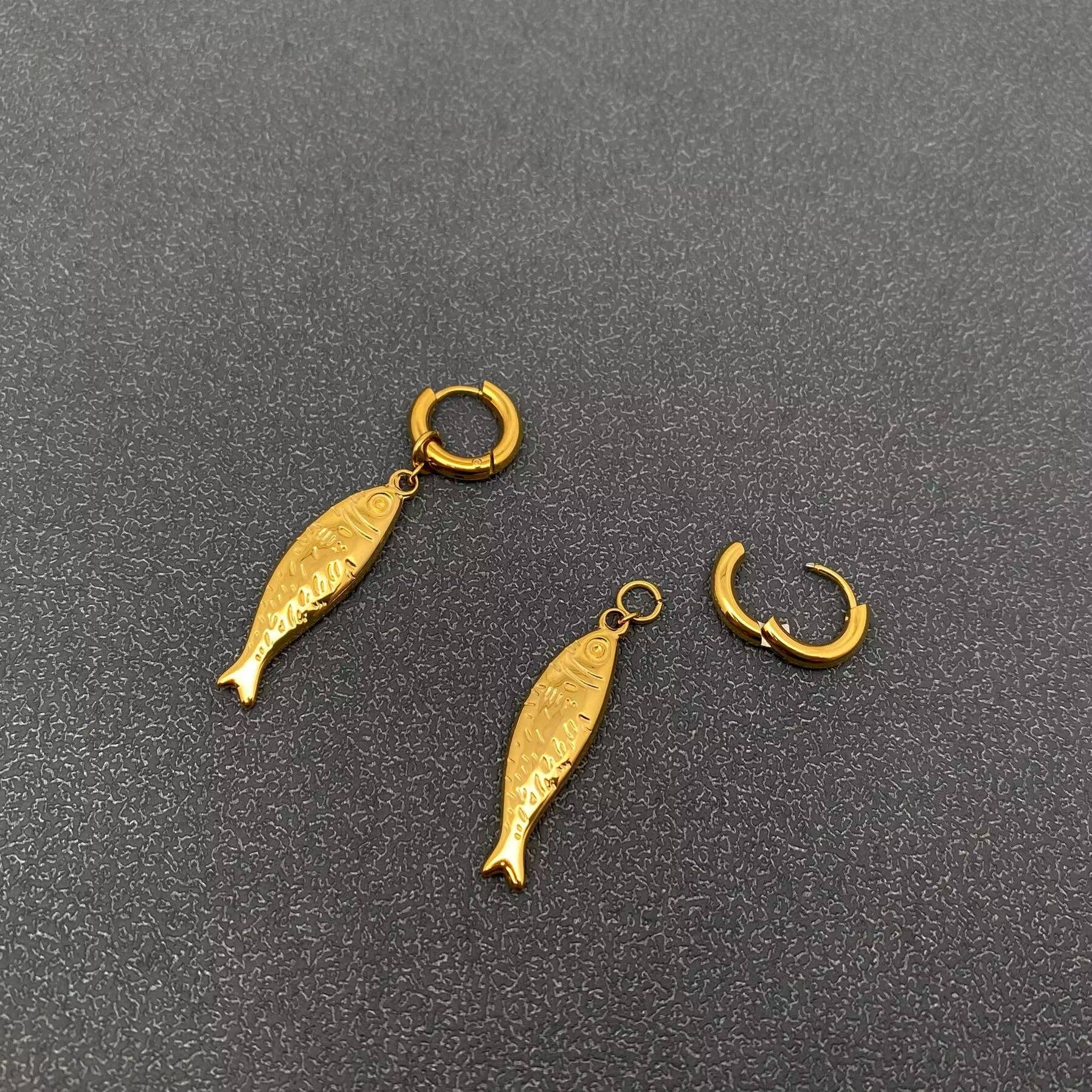 Fish Charm 18K Gold Plated S.Steel Huggie Earrings - FGS