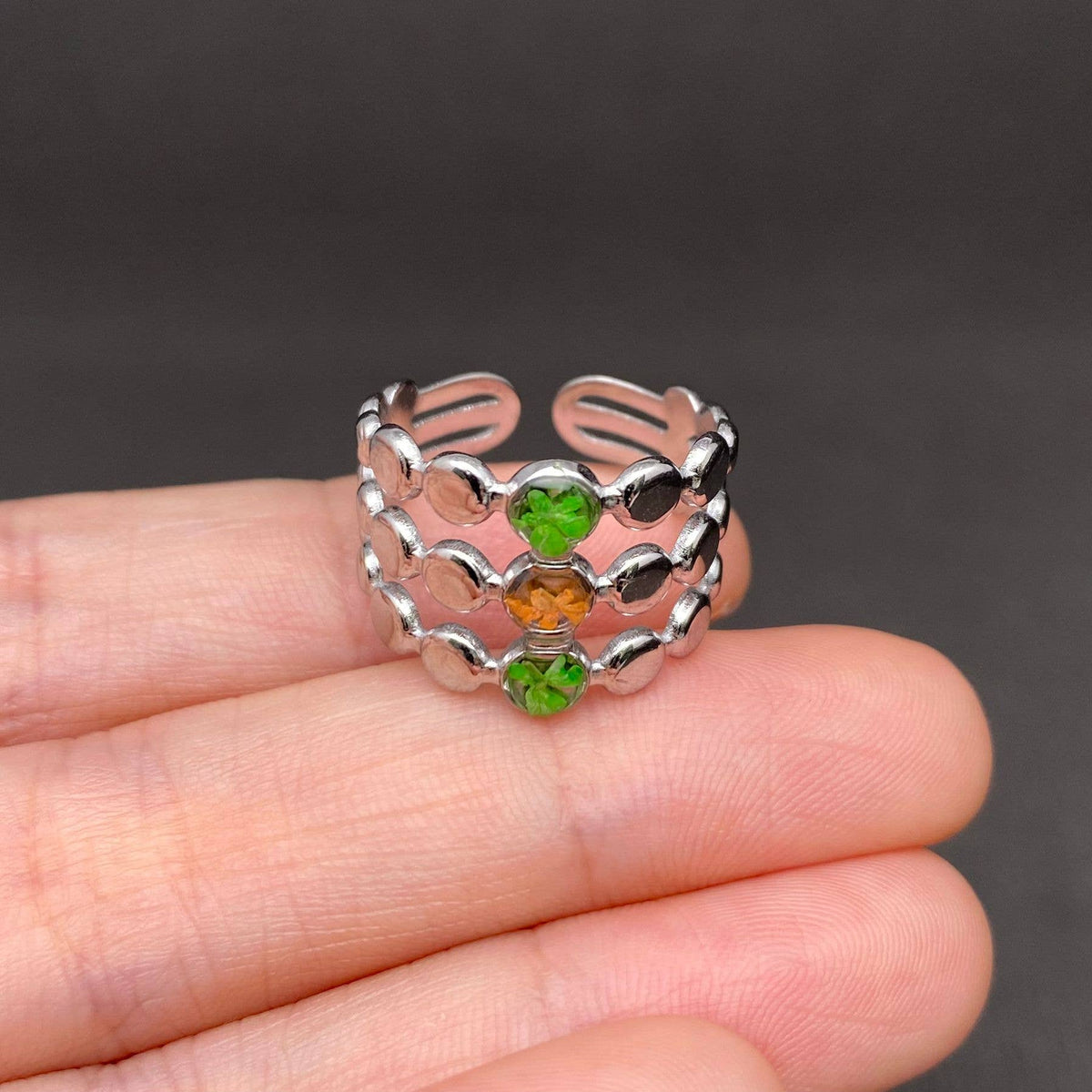 Multiple Styles Dried Flowers Stainless Steel Ring - PDF: Style E