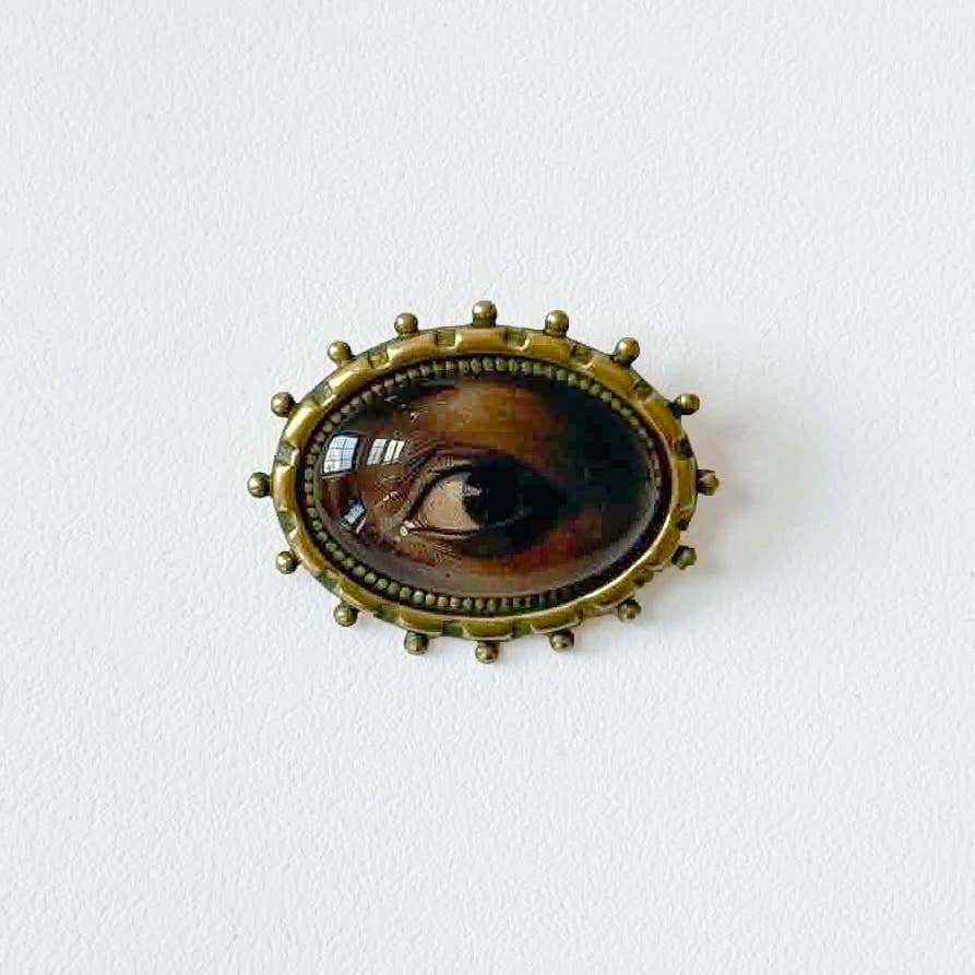 You Choose Lovers Eye Oval Brass Brooch Vintage Victorian: #5 Brown Eye (dark) Green Patina