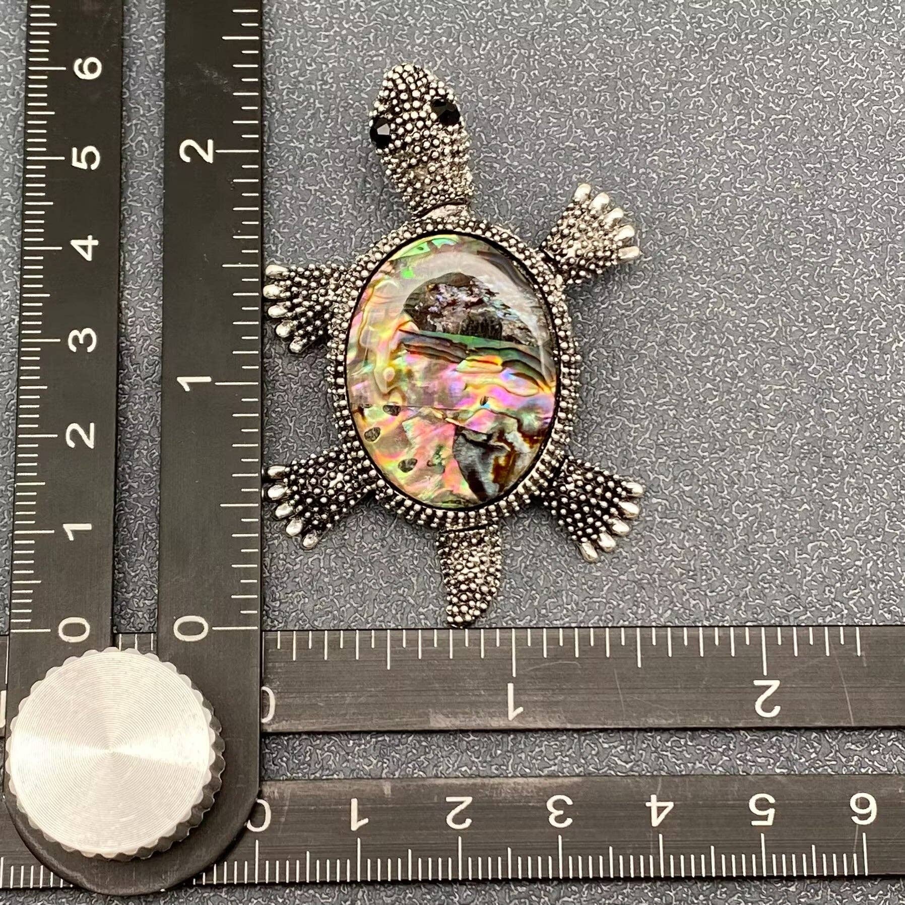 Abalone Turtle Shell Silver Tone Brooch