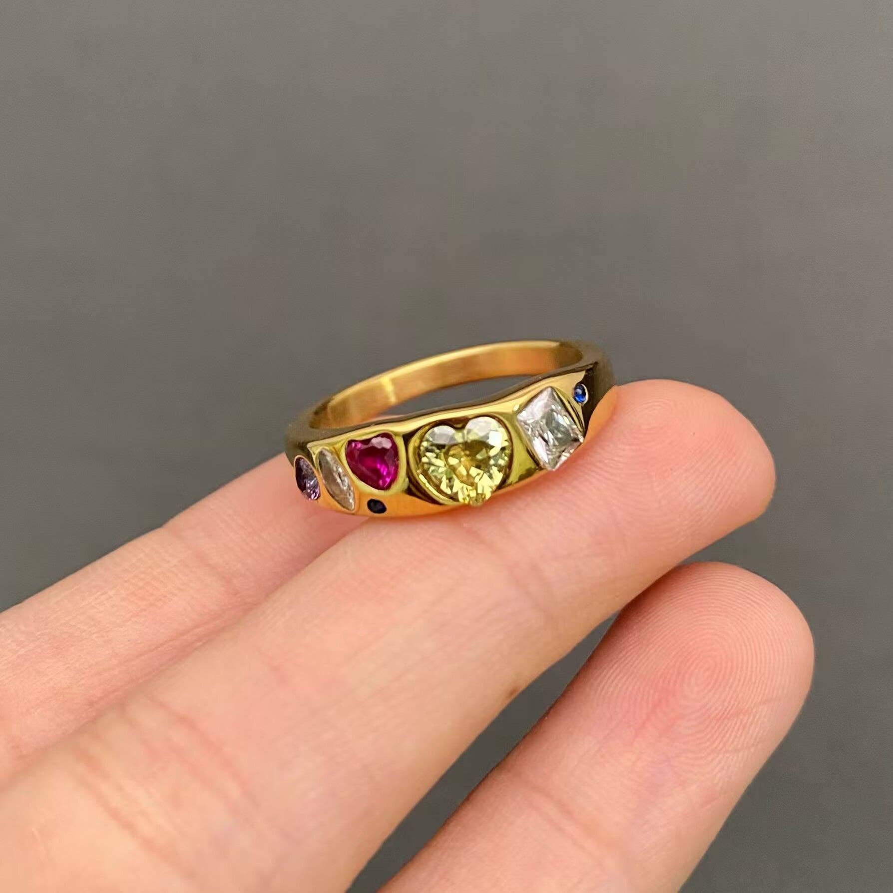 Colorful Zircon 18K Golden Stainless Steel Ring - FGS: Golden / 9