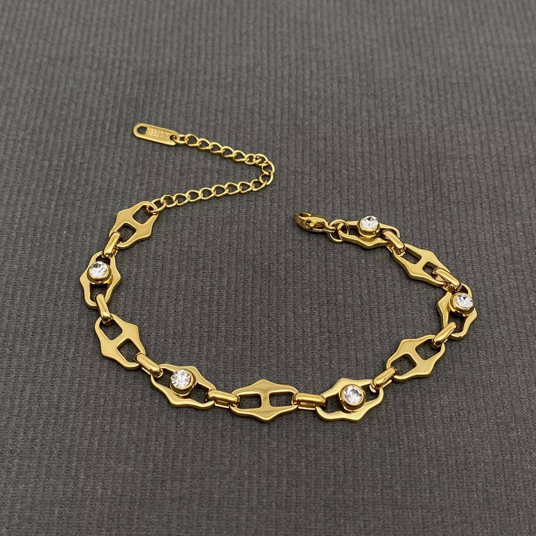 Zircon Inlaid 18K Gold Plated Stainless Steel Bracelet - FGS