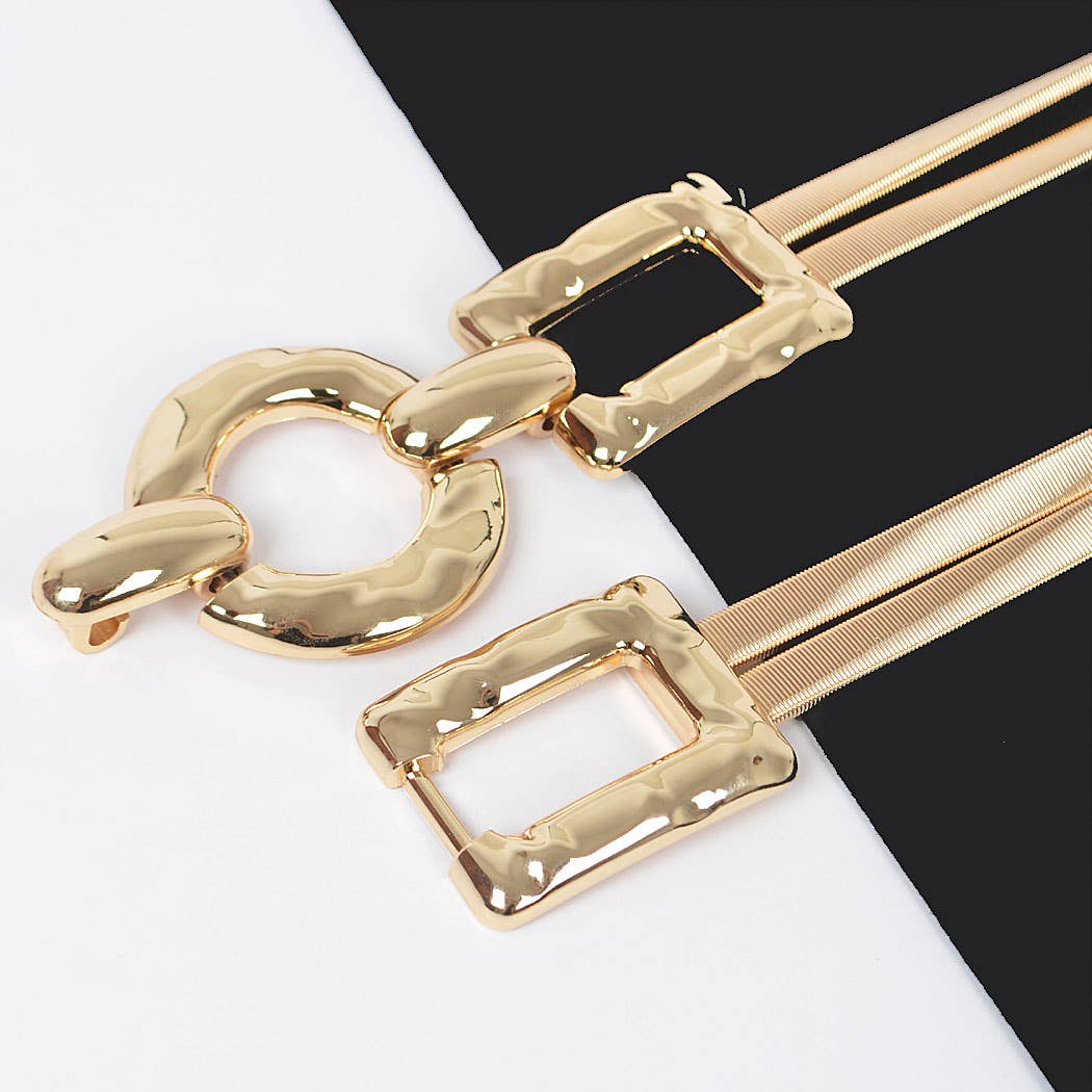 Hammered Metal Buckle Plus Size Stretch Belt: SL