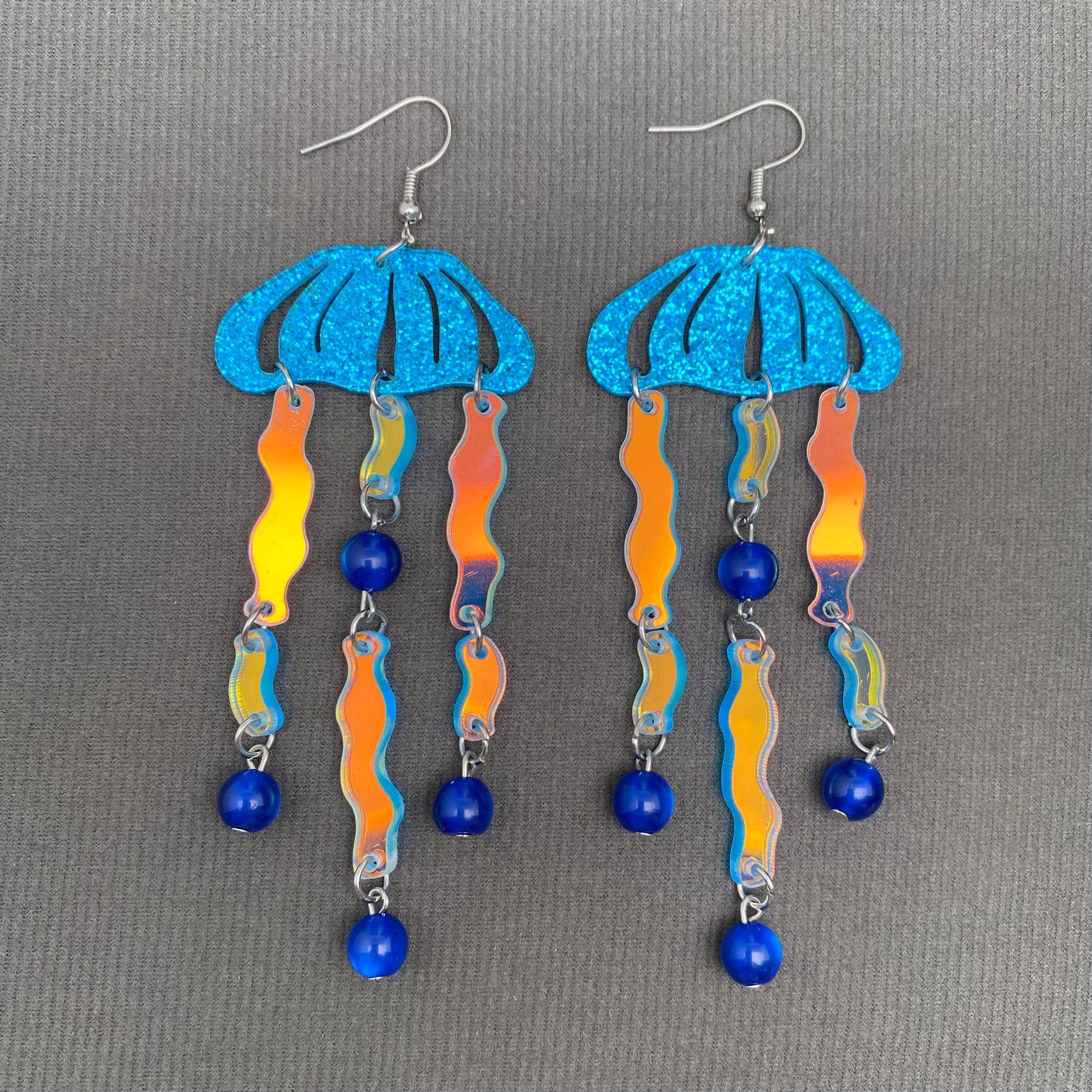 Acrylic Blue Jellyfish Dangle Earrings - YK