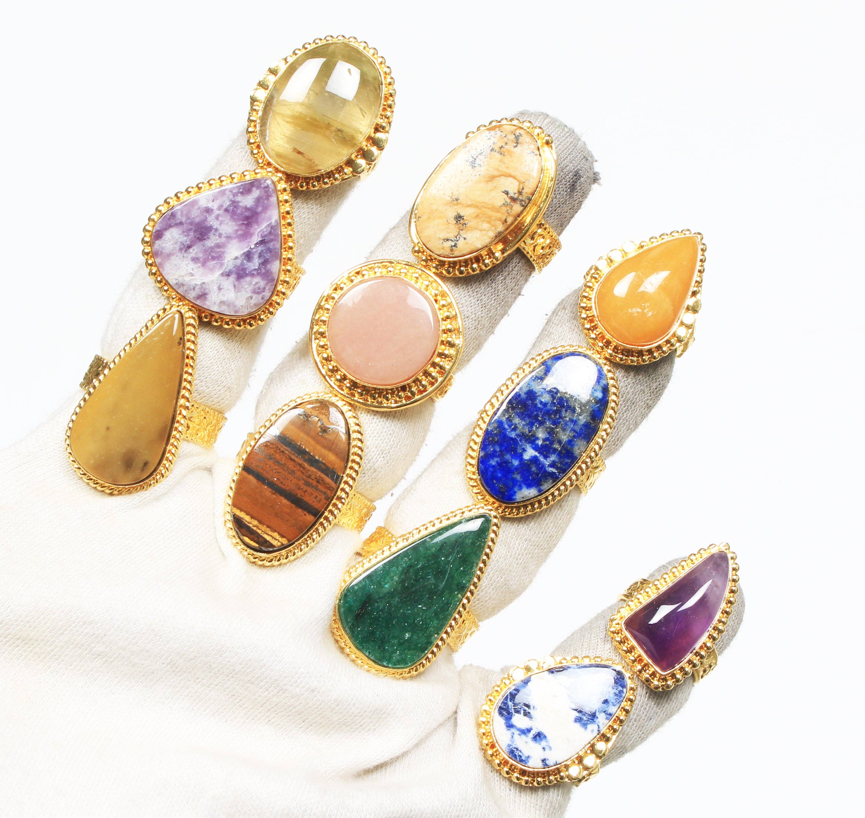 Assorted Crystal Rings – Gold-Plated, Mixed Designs & Gemstones | Wholesale: 10 Rings