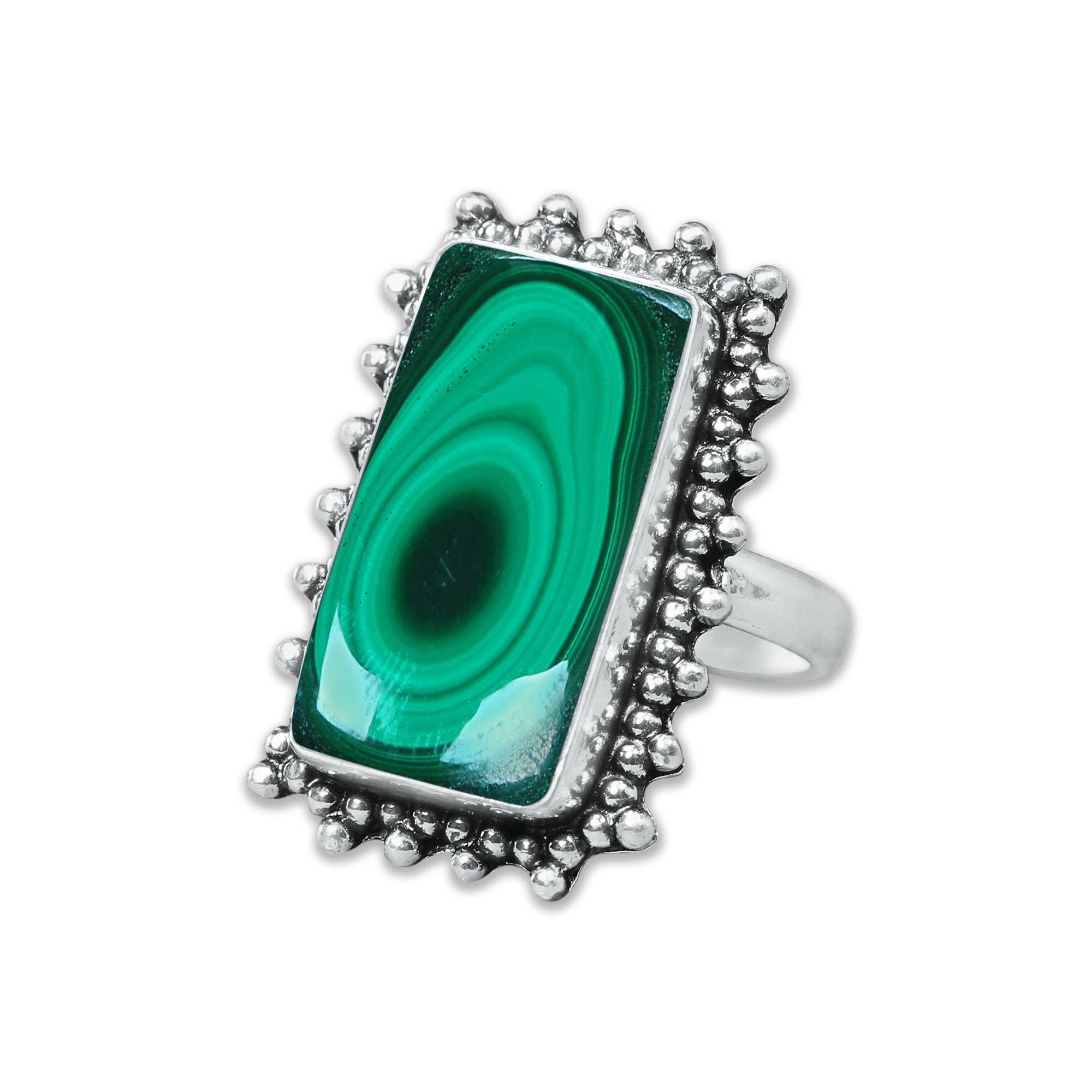 Malachite Rings – Silver-Plated, Handmade, Bold Green (US Sizes 6–10, Non-Adjustable) | Wholesale: 5 Rings