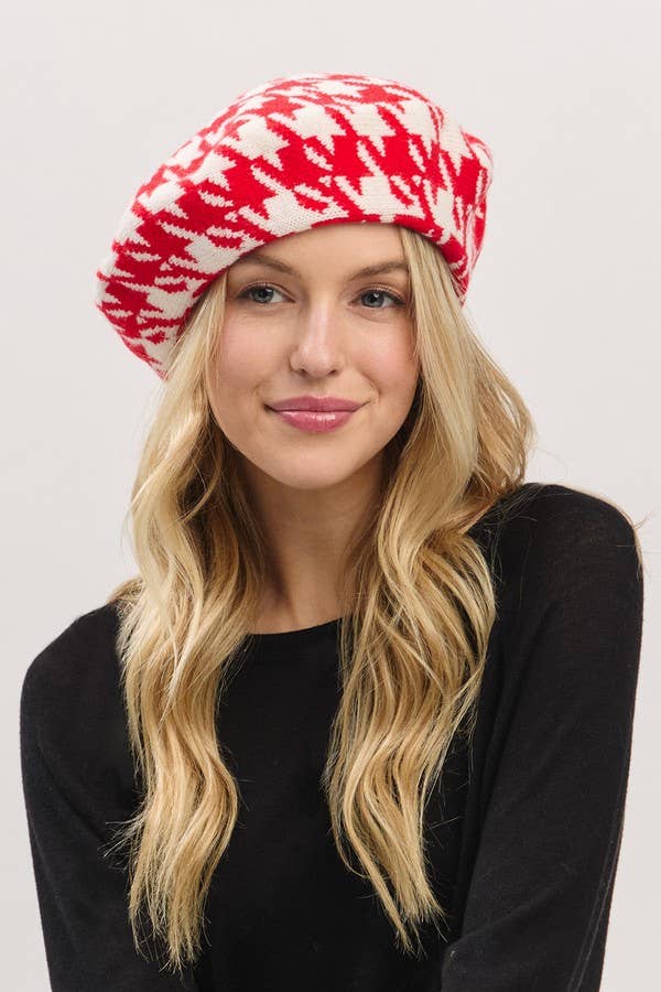 Houndstooth Knit Beret: PKGN