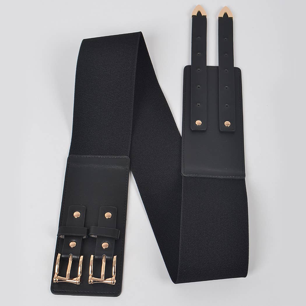 Corset Stretch Plus Size Belt W/Two Buckles: Nude Gold