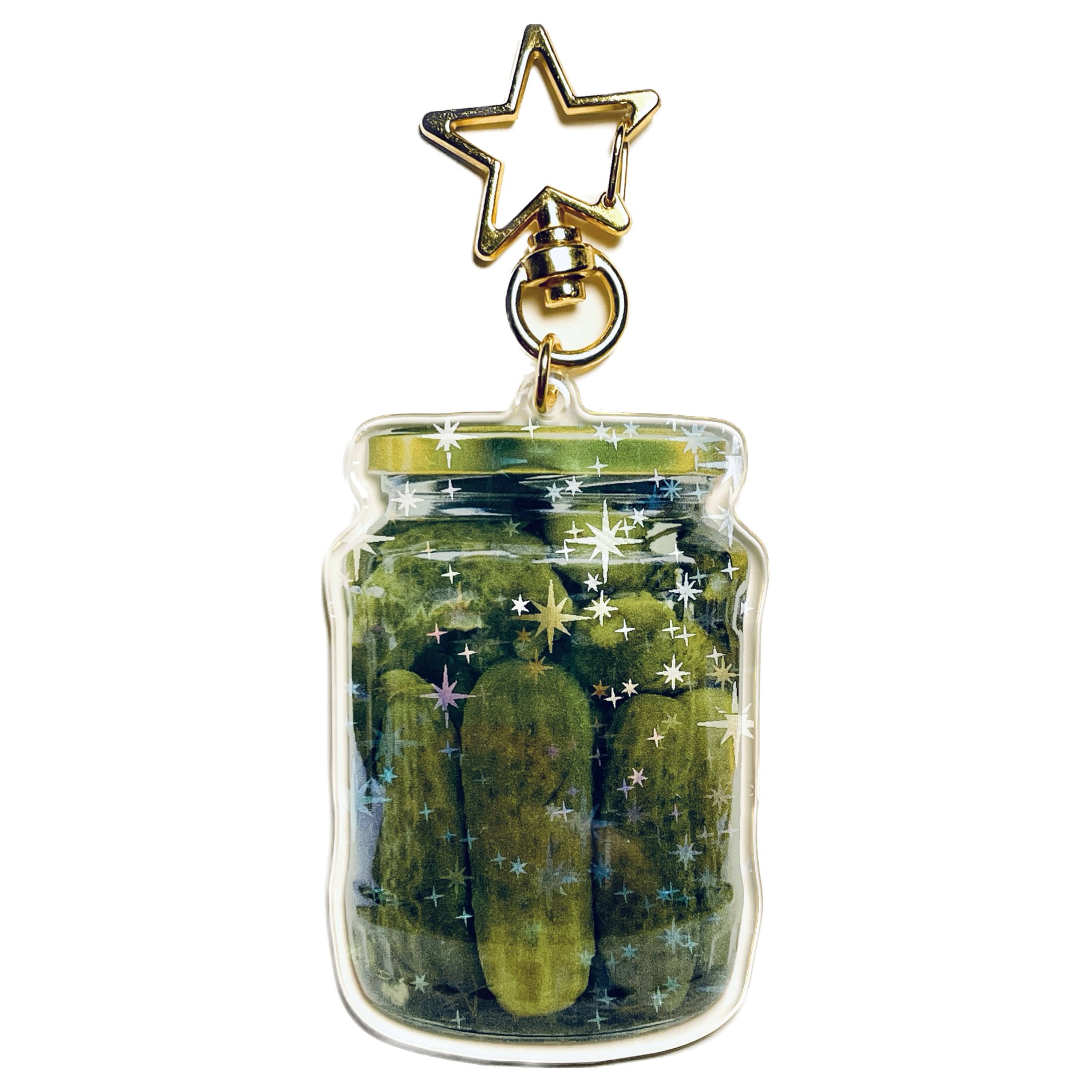 Holographic Sparkle Pickle Jar Acrylic Keychain