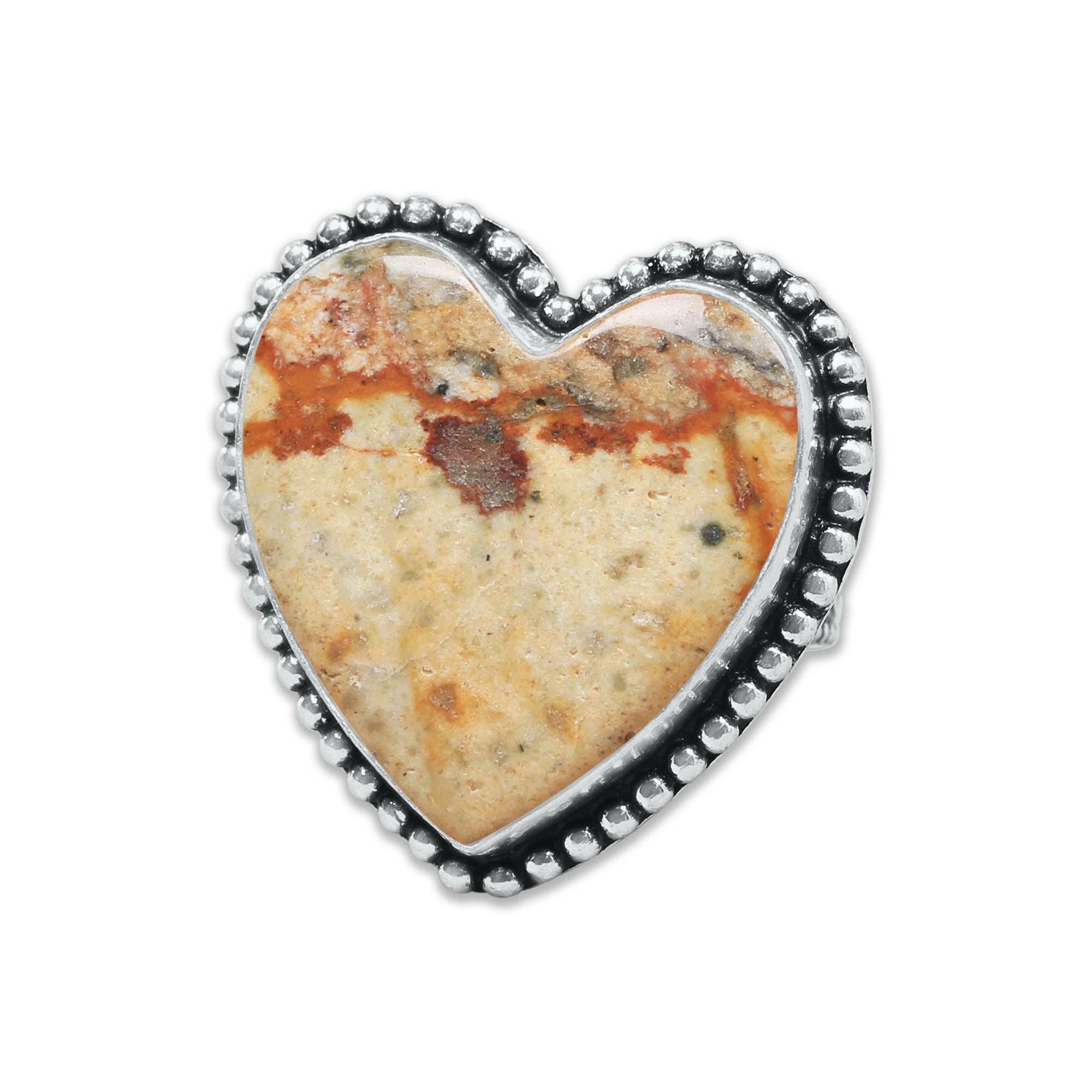 Heart Crystal Rings – Silver-Plated, Handmade, Assorted Natural Stones (US Sizes 6–10, Non-Adjustable) | Wholesale: Silver / 10 Rings