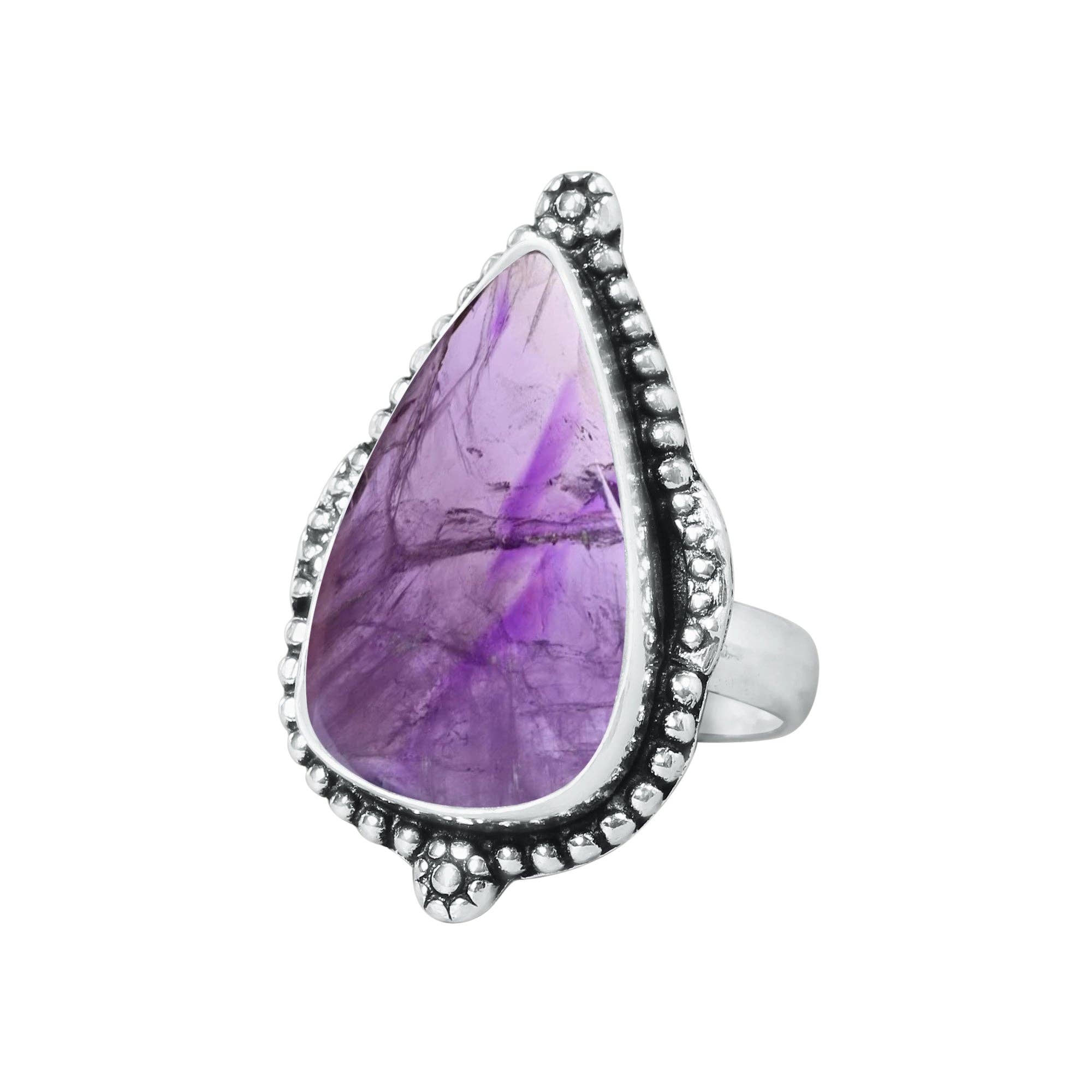 Star Amethyst Rings for Women – Silver-Plated, Handmade, Deep Purple (US Sizes 6–10, Non-Adjustable): 10 Rings