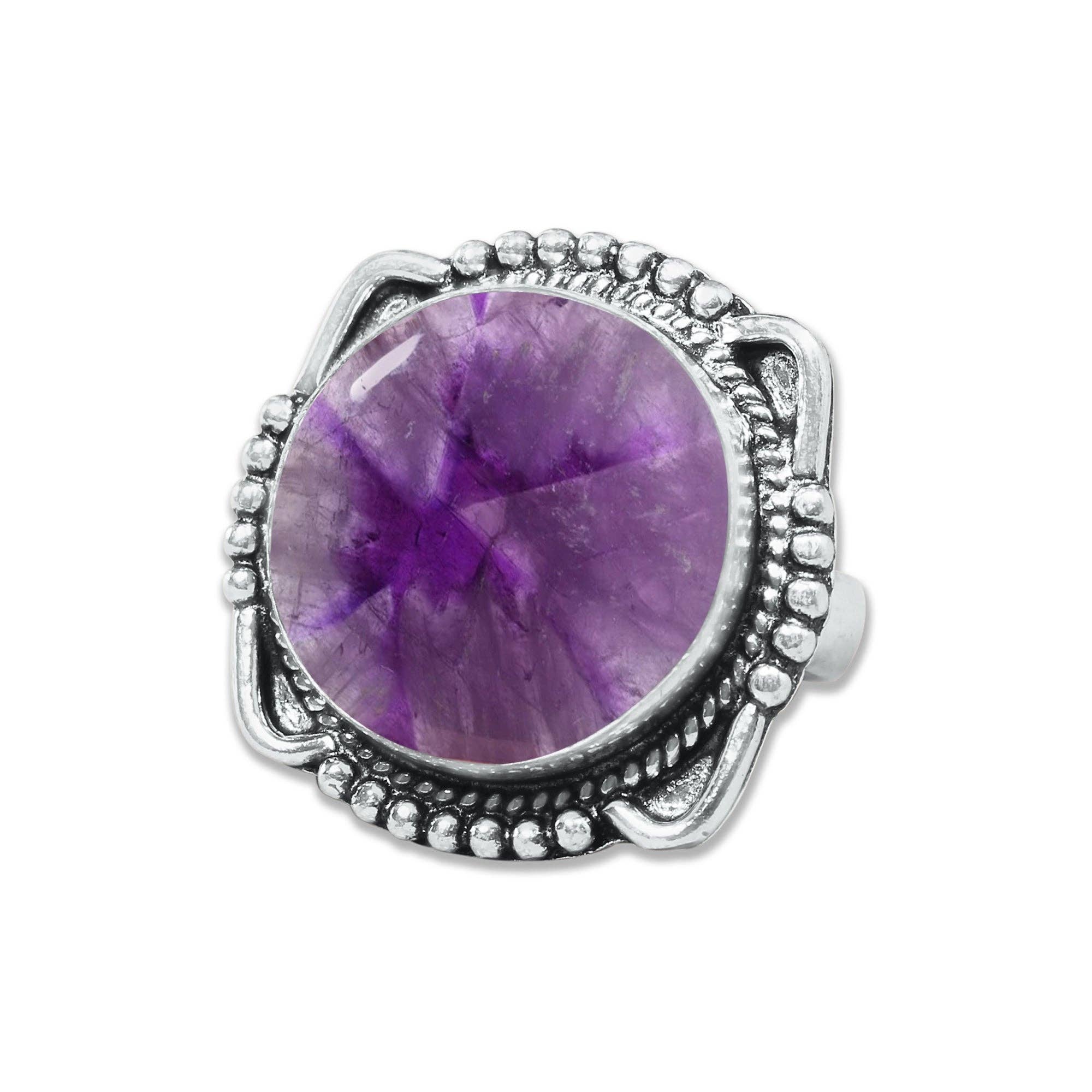 Star Amethyst Rings for Women – Silver-Plated, Handmade, Deep Purple (US Sizes 6–10, Non-Adjustable): 10 Rings