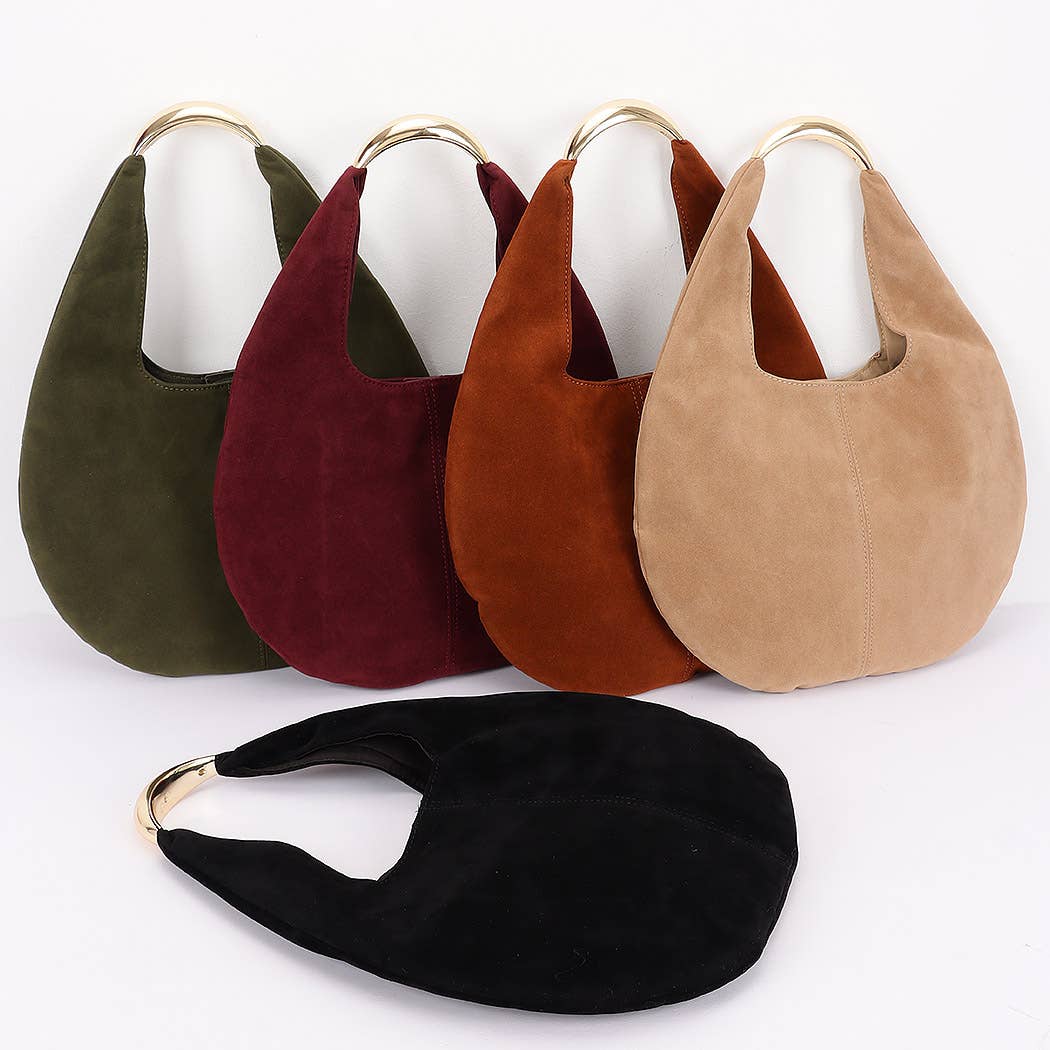 Faux Blk Suede Leather Hobo Bag: BK
