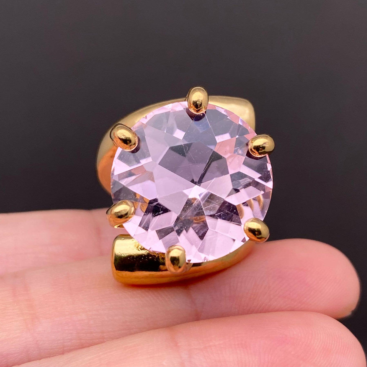 Big Zircon Inlaid 18K Gold Plated Stainless Steel Ring - FGS: Green / 9