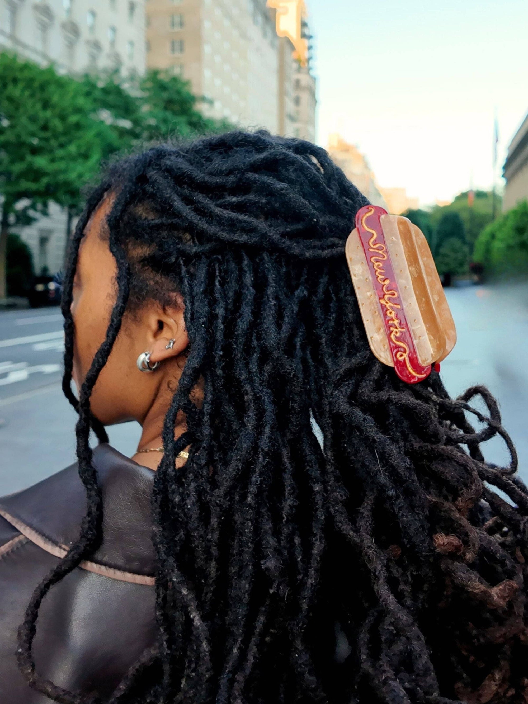 Hand Painted New York Hot Dog Acetate Claw Hair Clip