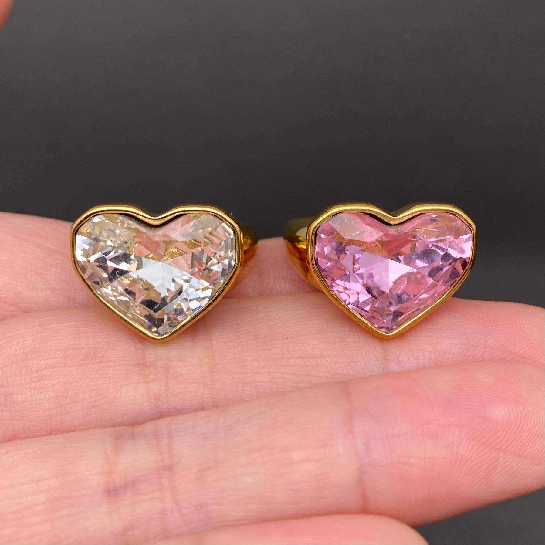 Heart Zircon 18K Gold Plated Stainless Steel Ring - FGS: Pink