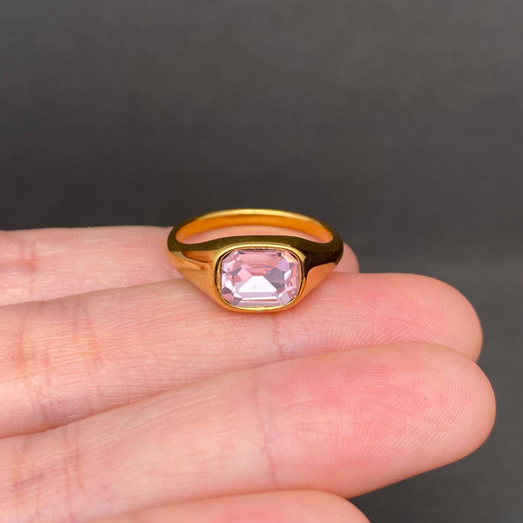 Zircon inlaid  18K Gold Plated Stainless Steel Ring - FGS: Black / 10