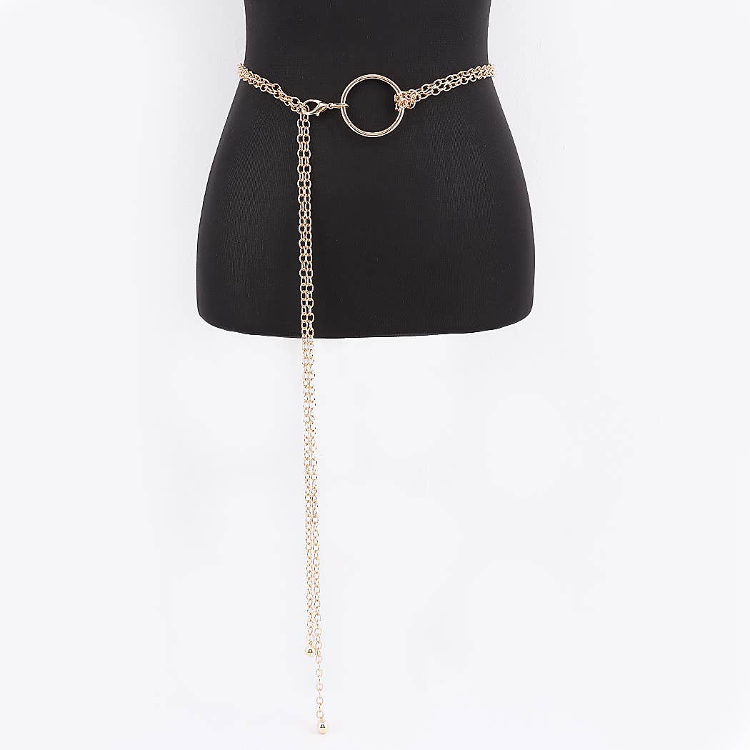 Circle Buckle Layered Chain Waist Belt: SL