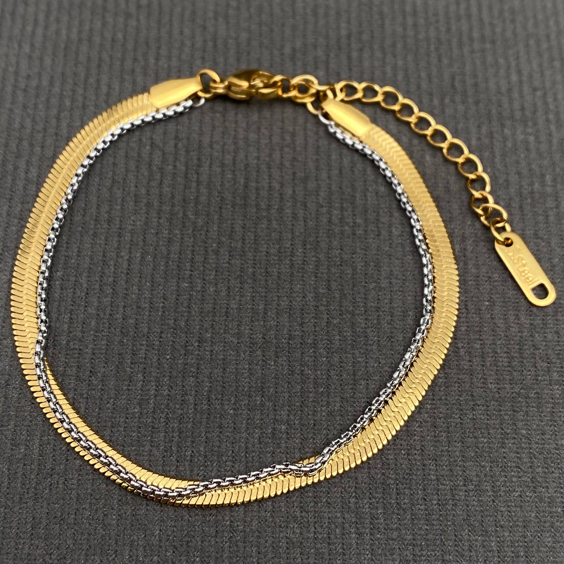 Two Tone Chain 18K Gold Plated Stainless Steel Bracelet -FGS