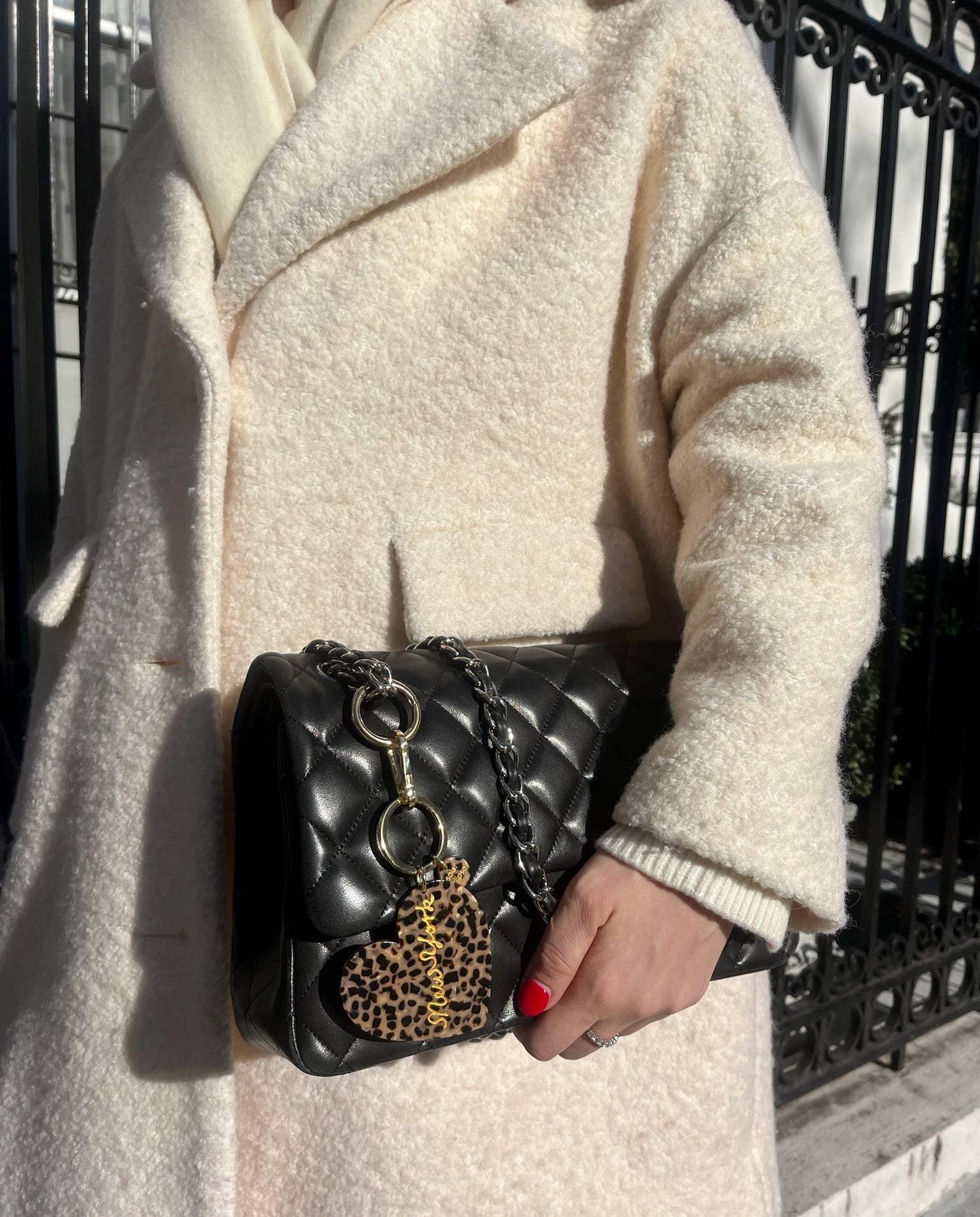 Hand Painted New York Heart Bag Charm + Keychain Leopard