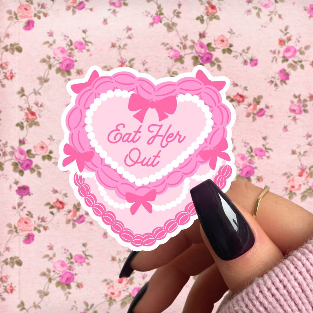 Pretty Toxic Stickers - Coquette Heart Cake Sticker, Eat Her Out, Cute Vulgar Decals: Matte / 2”