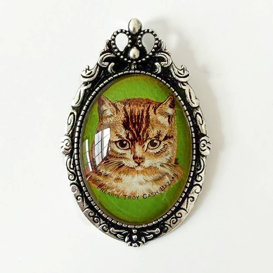 Victorian Tabby Kitten Cat Brooch Vintage Silver or Gold: Antiqued Gold