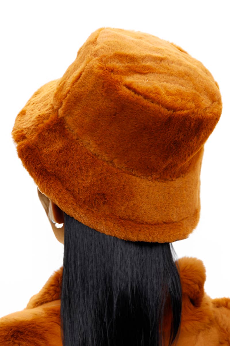 Cap Zone - Oversized Fluffy Faux Fur Bucket Hat