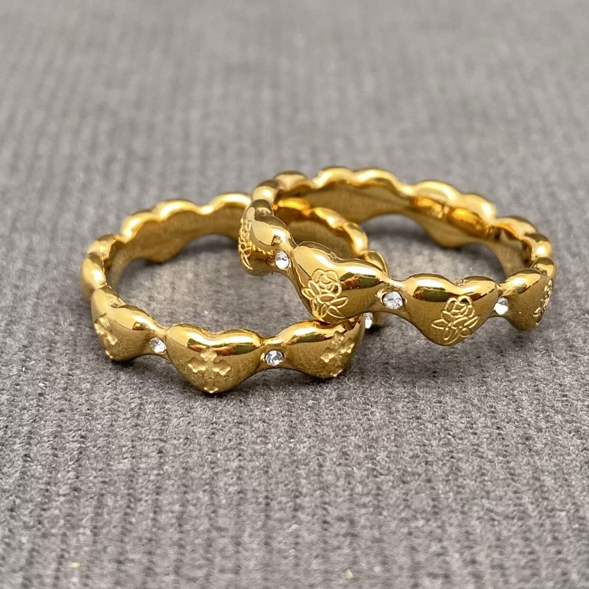 Cross & Flower Signet 18K Gold Plated Stainless Steel Ring - FGS: Rose / 8