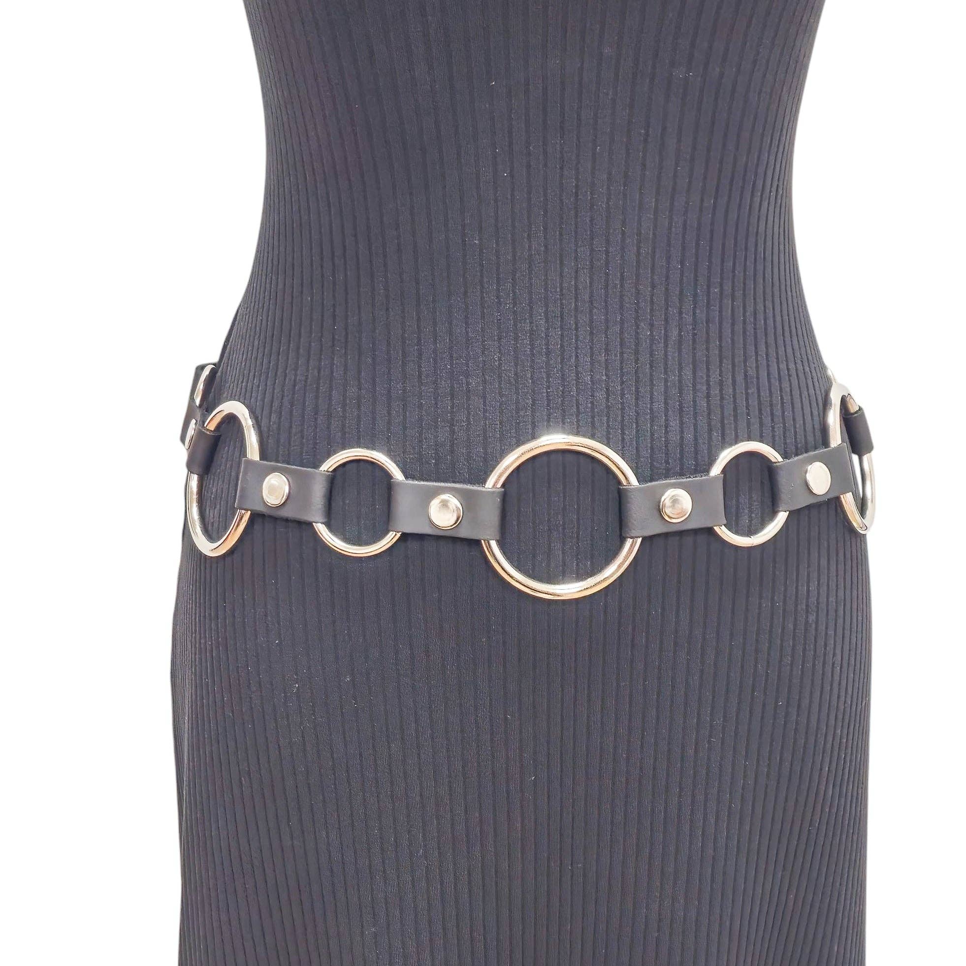 Genuine Leather Silver Ring Belt 42.5-47 Waist