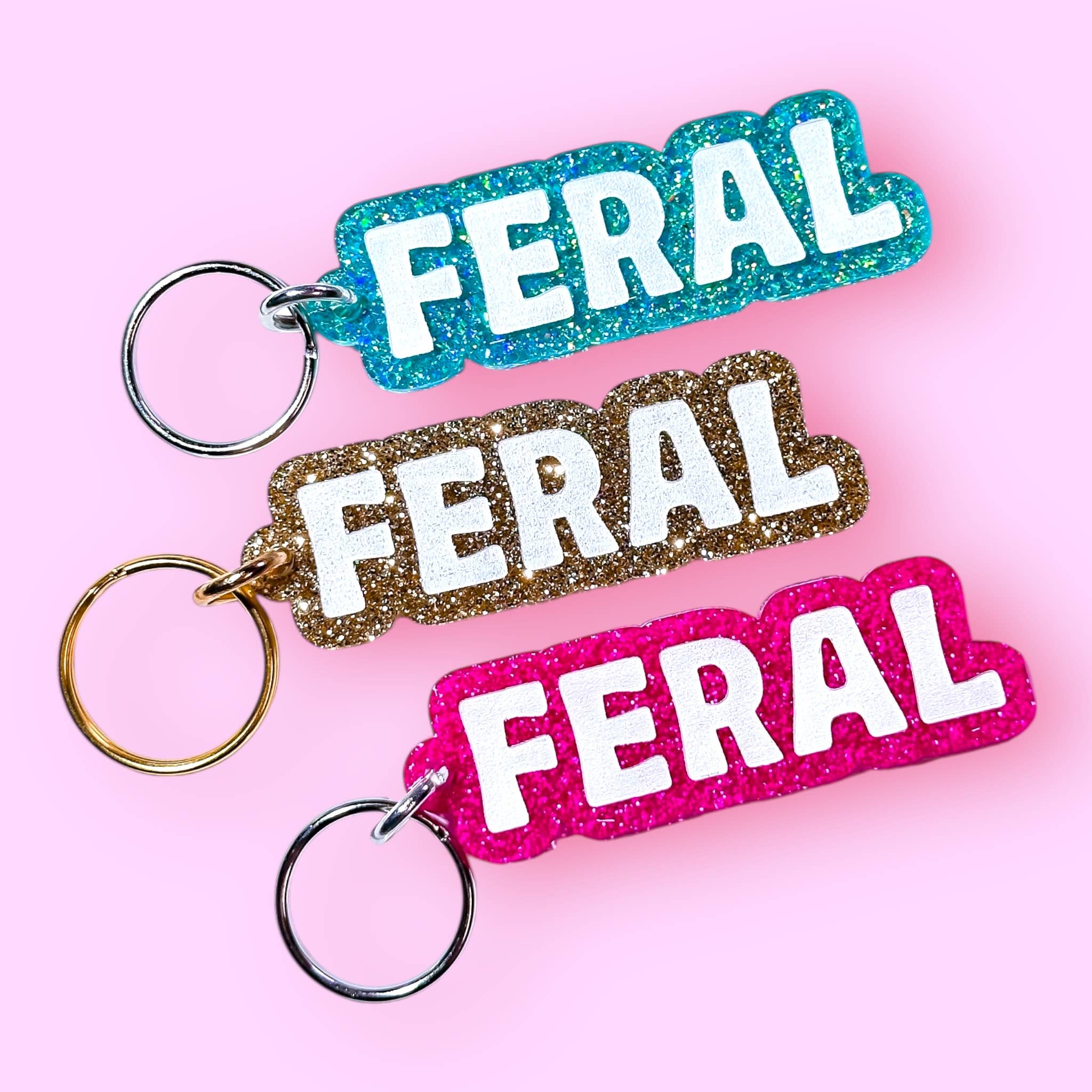 Feral Keychain: Pink Glitter