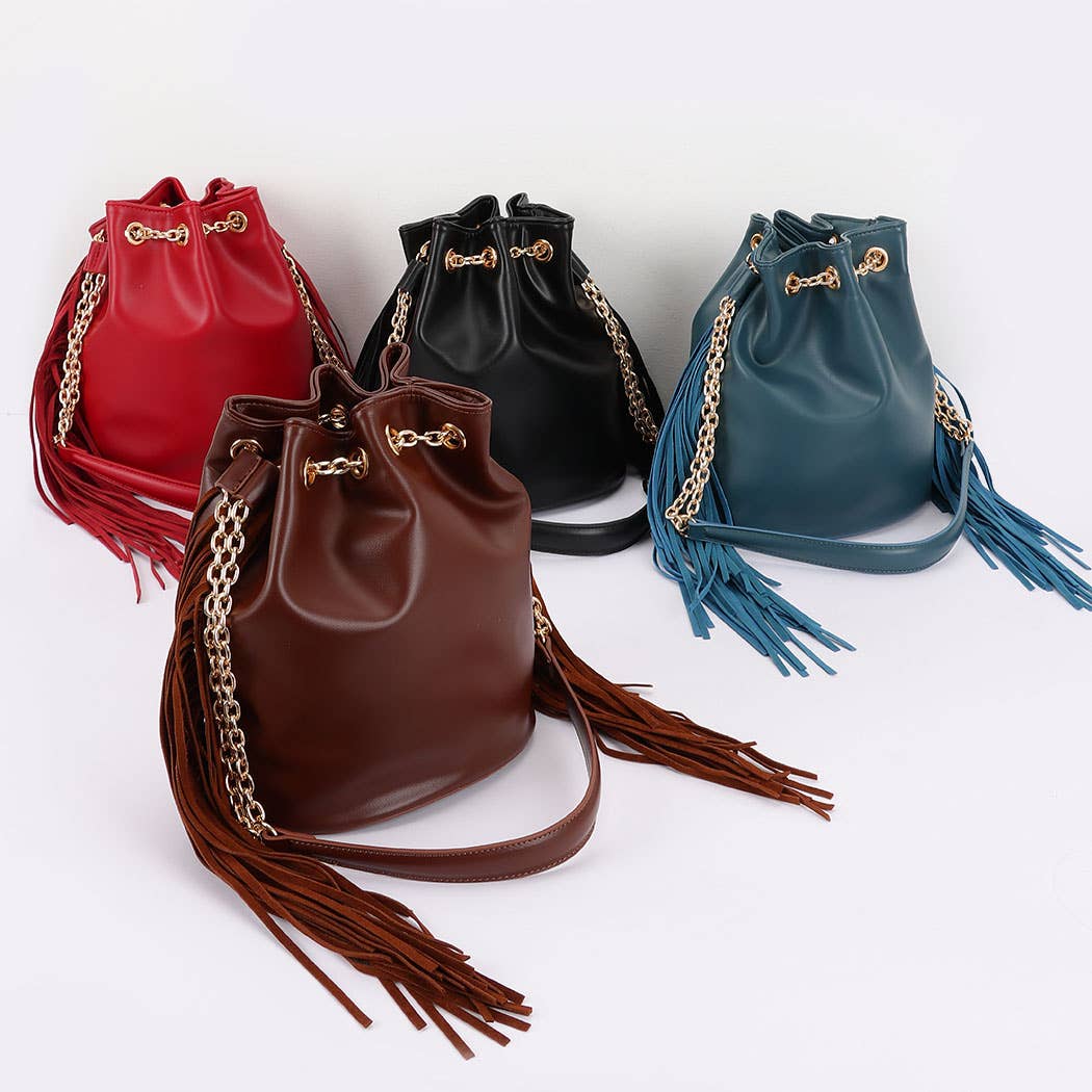 Chic Fringe & Chain Bucket Bag: BUR