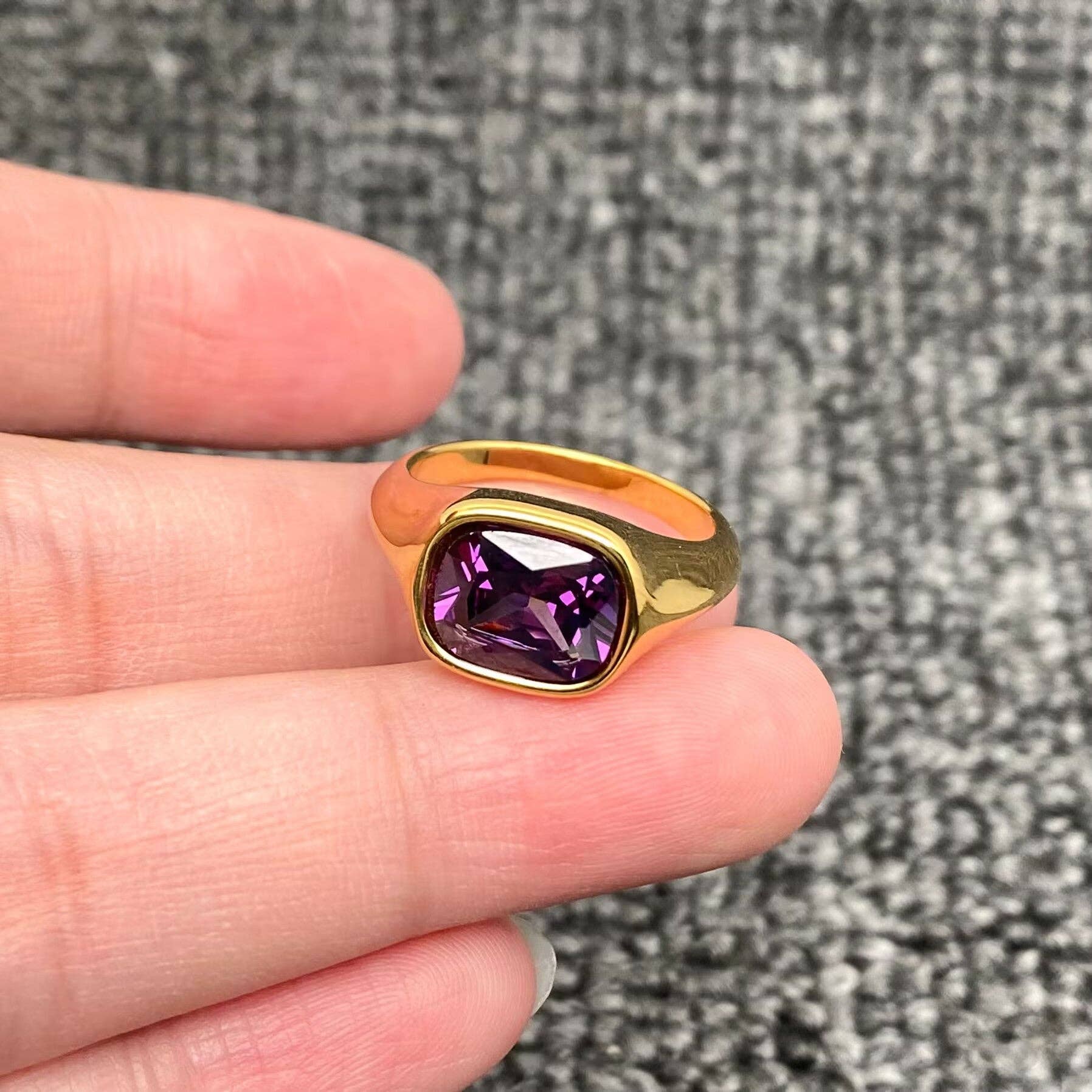 Purple Zircon 18K Gold Plated Stainless Steel Ring - FGS: 9