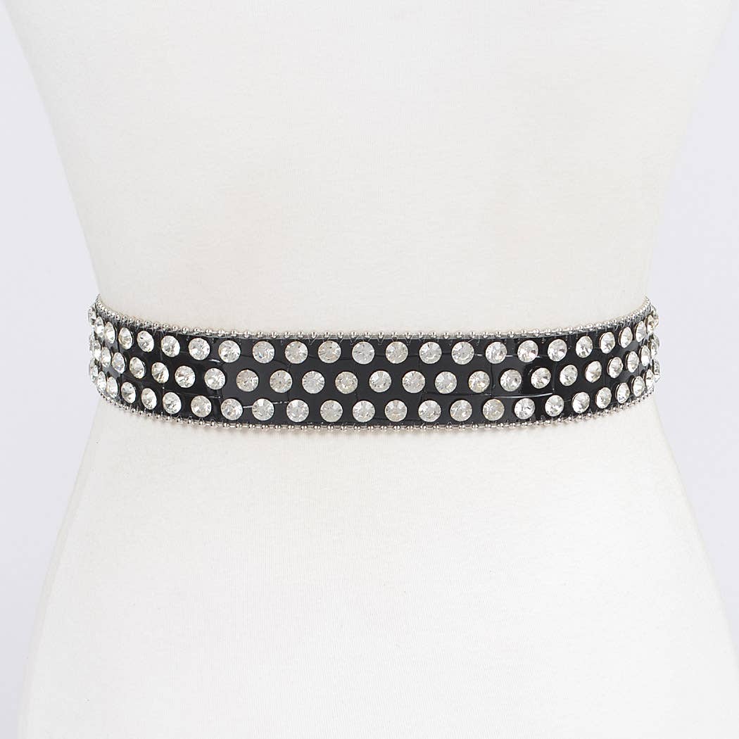 Plus Size Multi-Metal Stone Studded Belt: Black