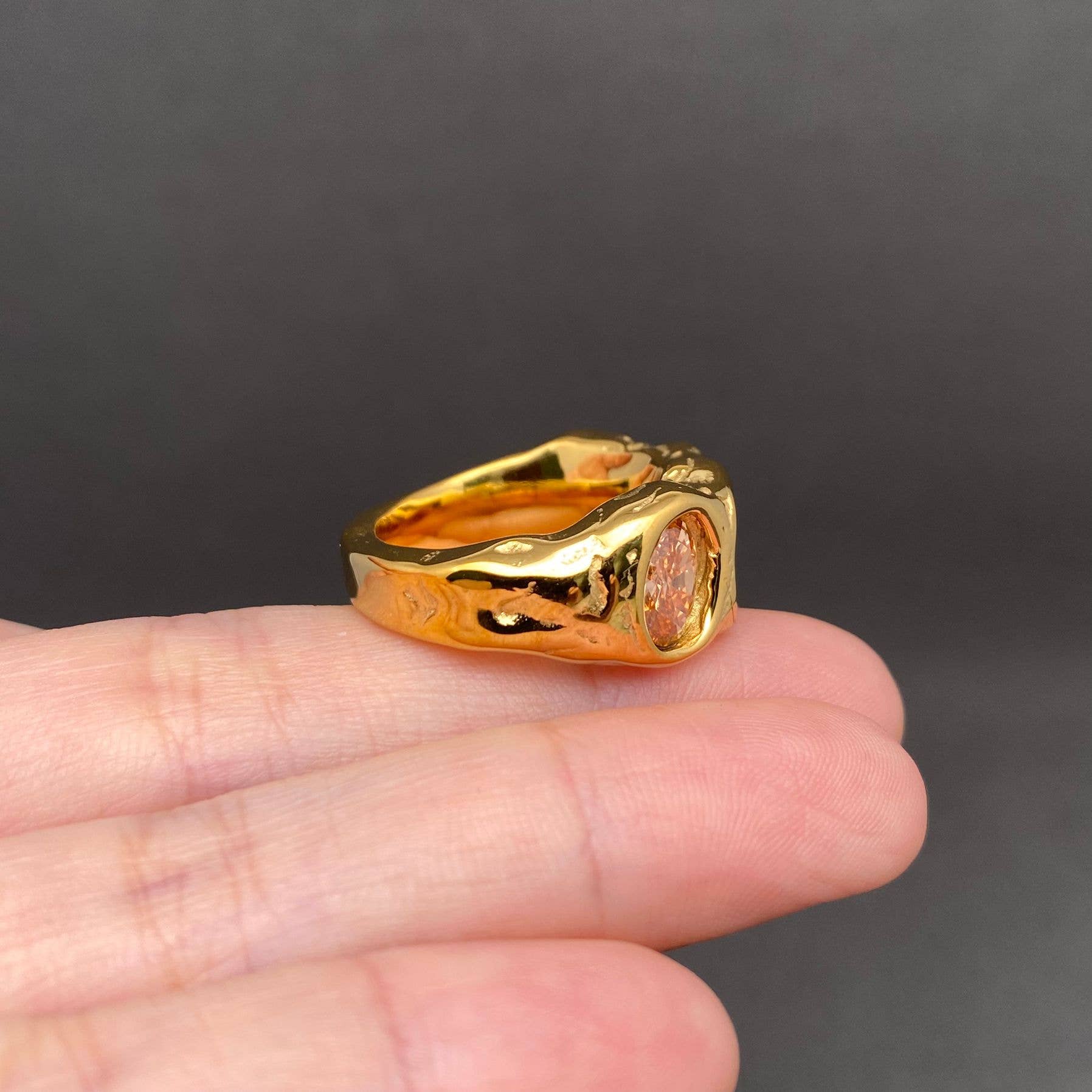 Zircon inlaid irregular 18K Gold Plated S.Steel Ring - FGS: Steel color / 8