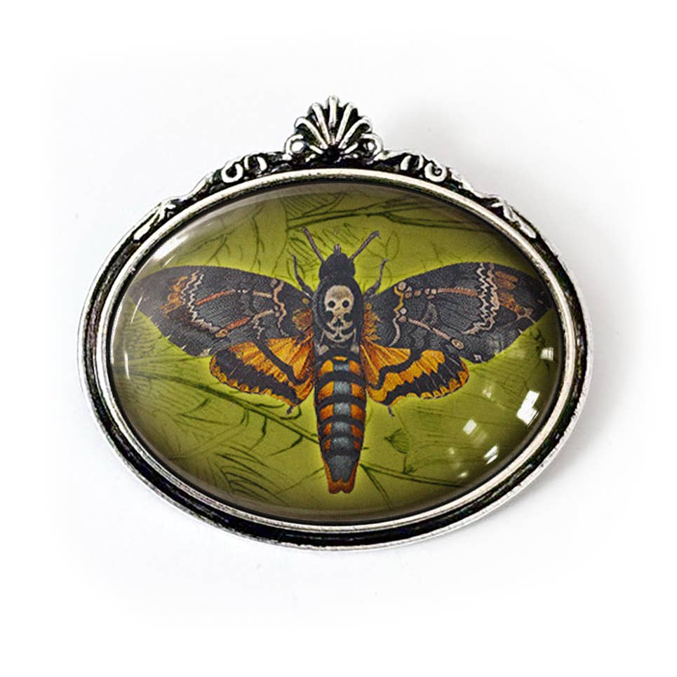 Deathshead Hawkmoth Brooch Vintage Art Gothic Moth: Antiqued Silver