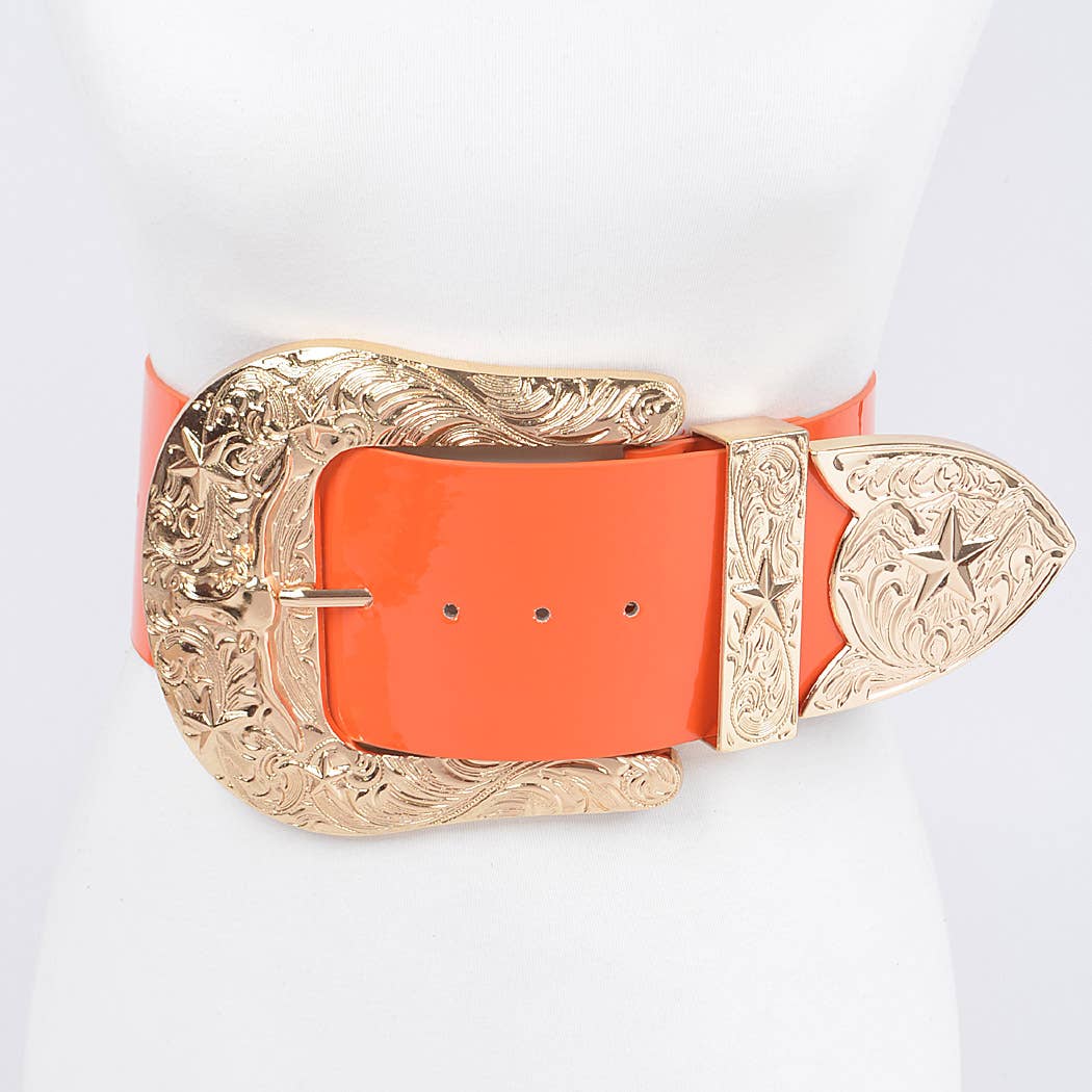 Oversized Multi Metal Plus Size Waist Enamel Belt: Orange Gold