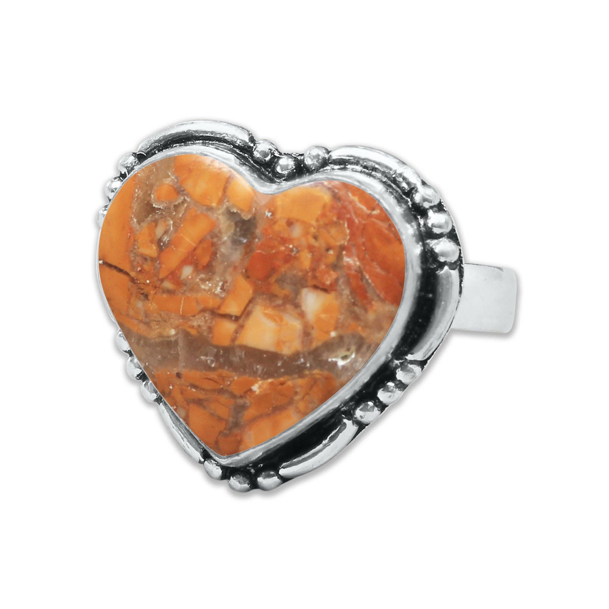 Heart Crystal Rings – Silver-Plated, Handmade, Assorted Natural Stones (US Sizes 6–10, Non-Adjustable) | Wholesale: Silver / 10 Rings