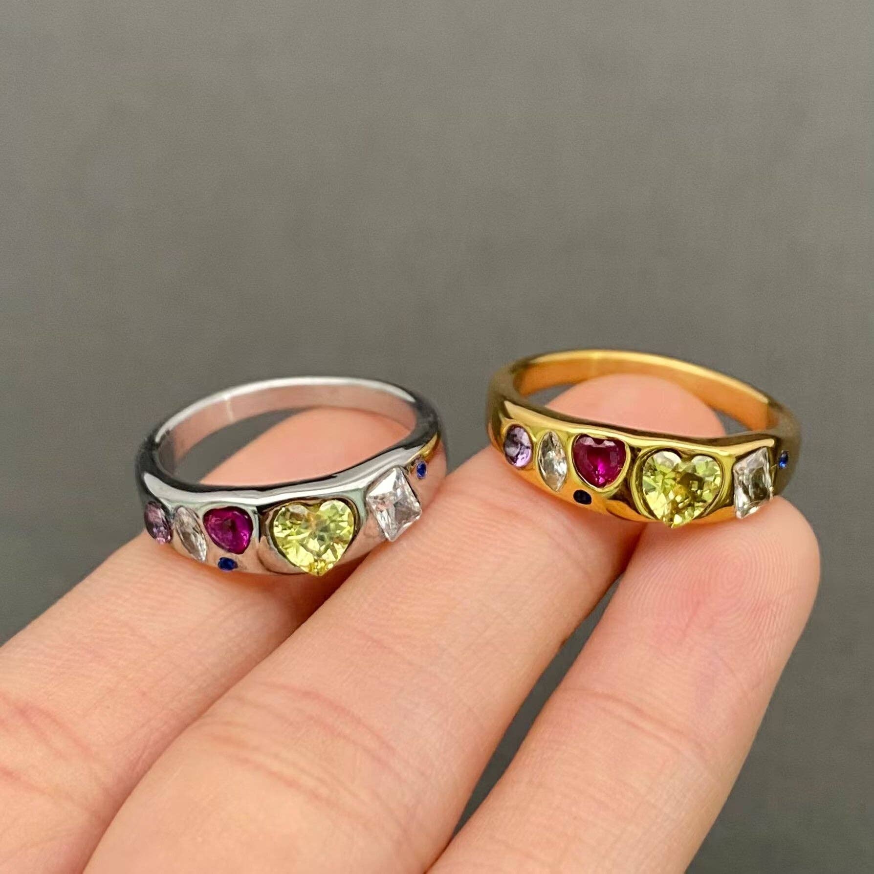 Colorful Zircon 18K Golden Stainless Steel Ring - FGS: Golden / 9