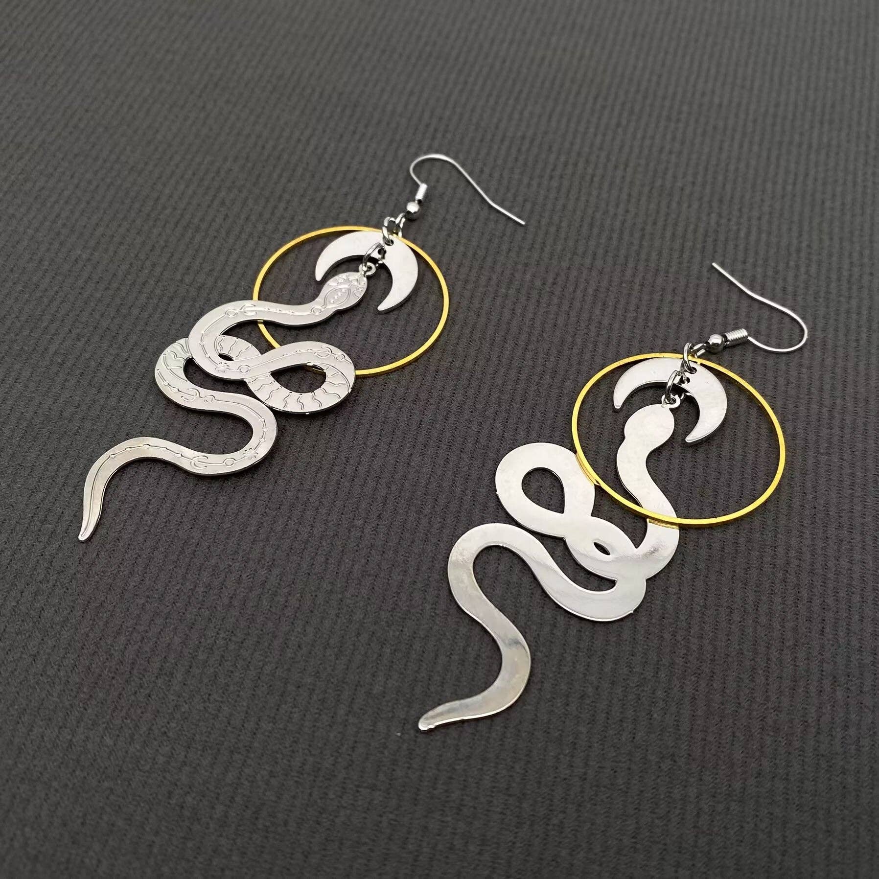 Two-tone Snake Dangle Earrings