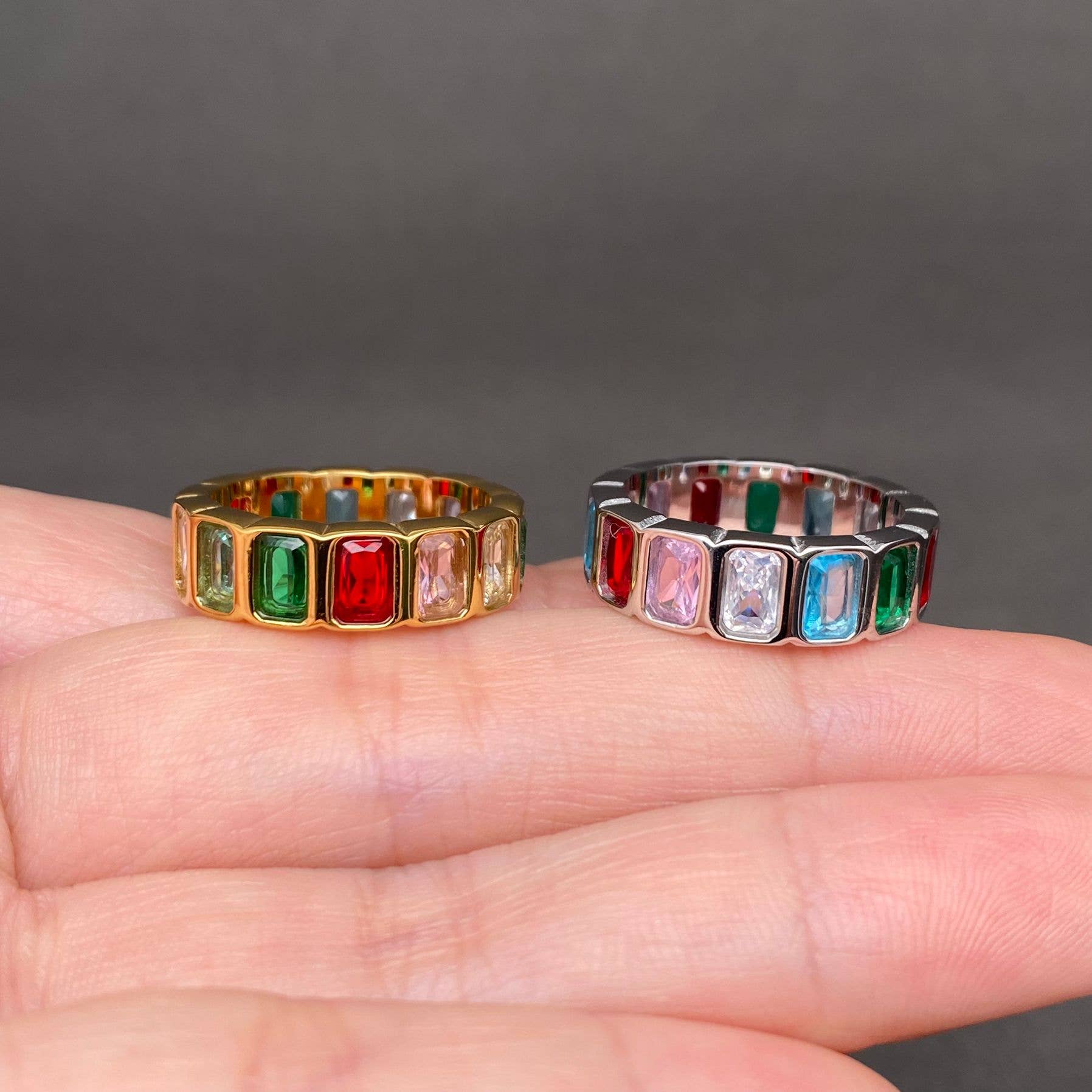 Colored Square Zircon 18K Gold Plated S.Steel Ring - FGS: Golden