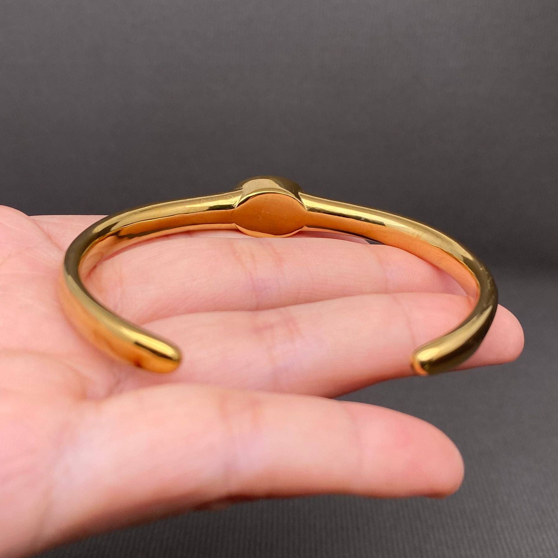 Zircon Inlaid 18K Gold Plated Stainless Steel Cuff - FGS: Green