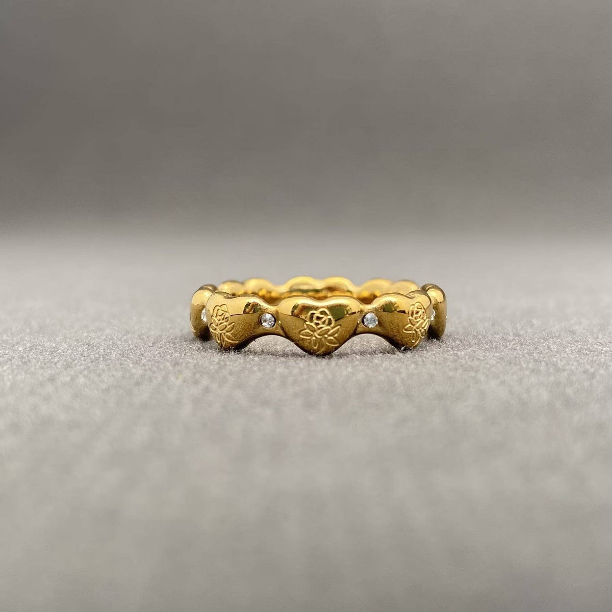 Cross & Flower Signet 18K Gold Plated Stainless Steel Ring - FGS: Rose / 8