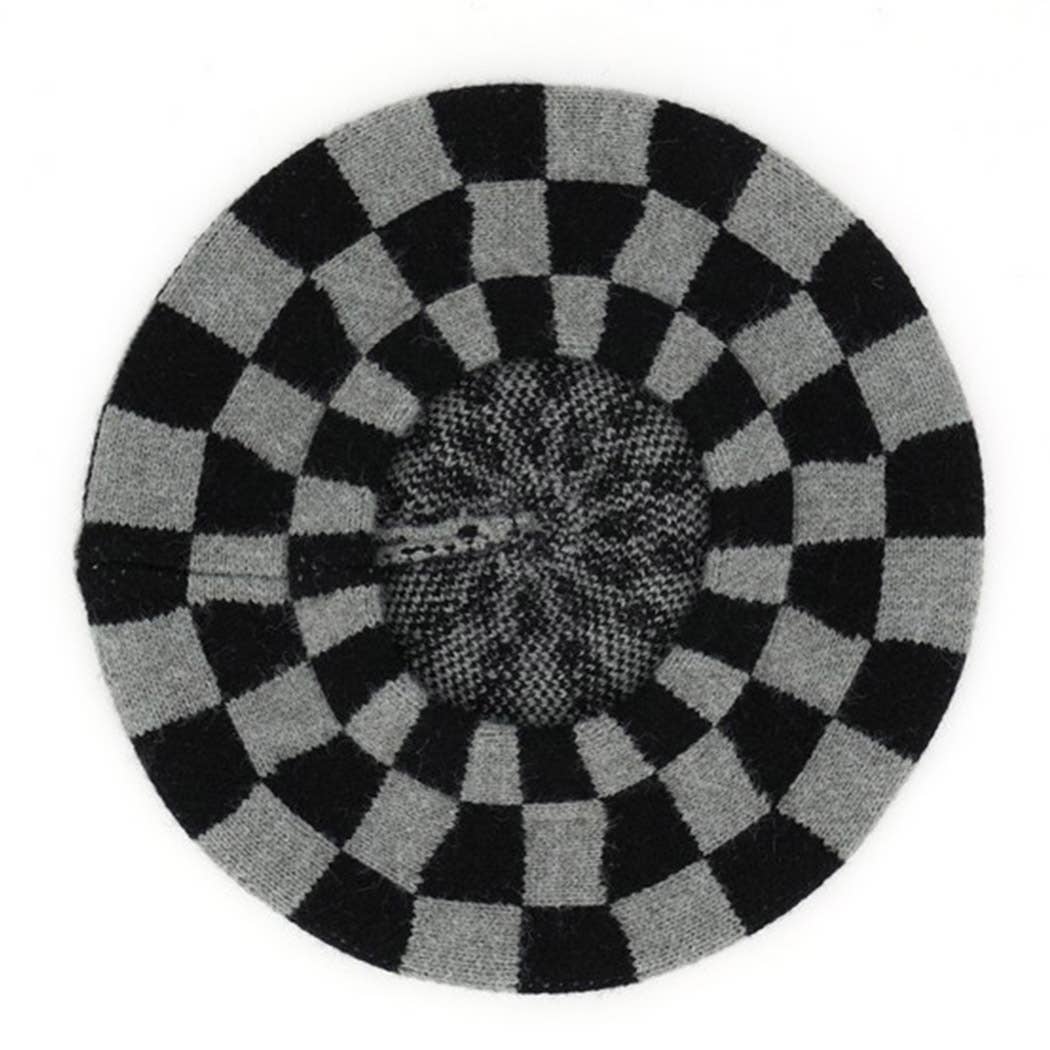 Geometric Checkered Knit Beret: TNPK